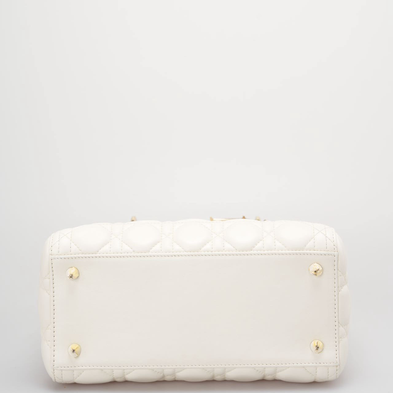 Christian Dior White Medium Lady Dior Bag in Cannage Lambskin Leather with Gold Hardware