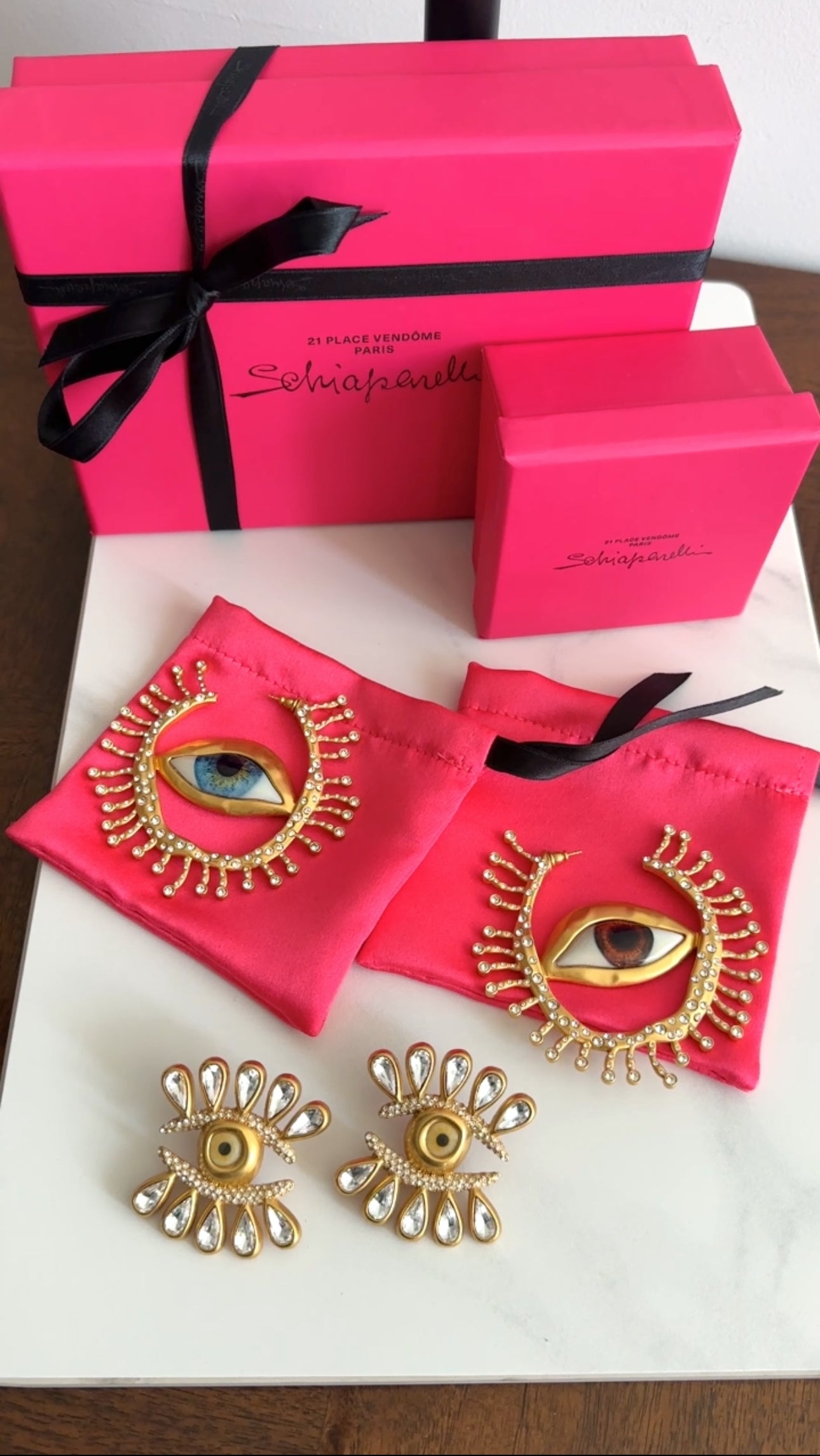 Schiaparelli Rhinestone Enamel and Crystal Eyelash Earrings
