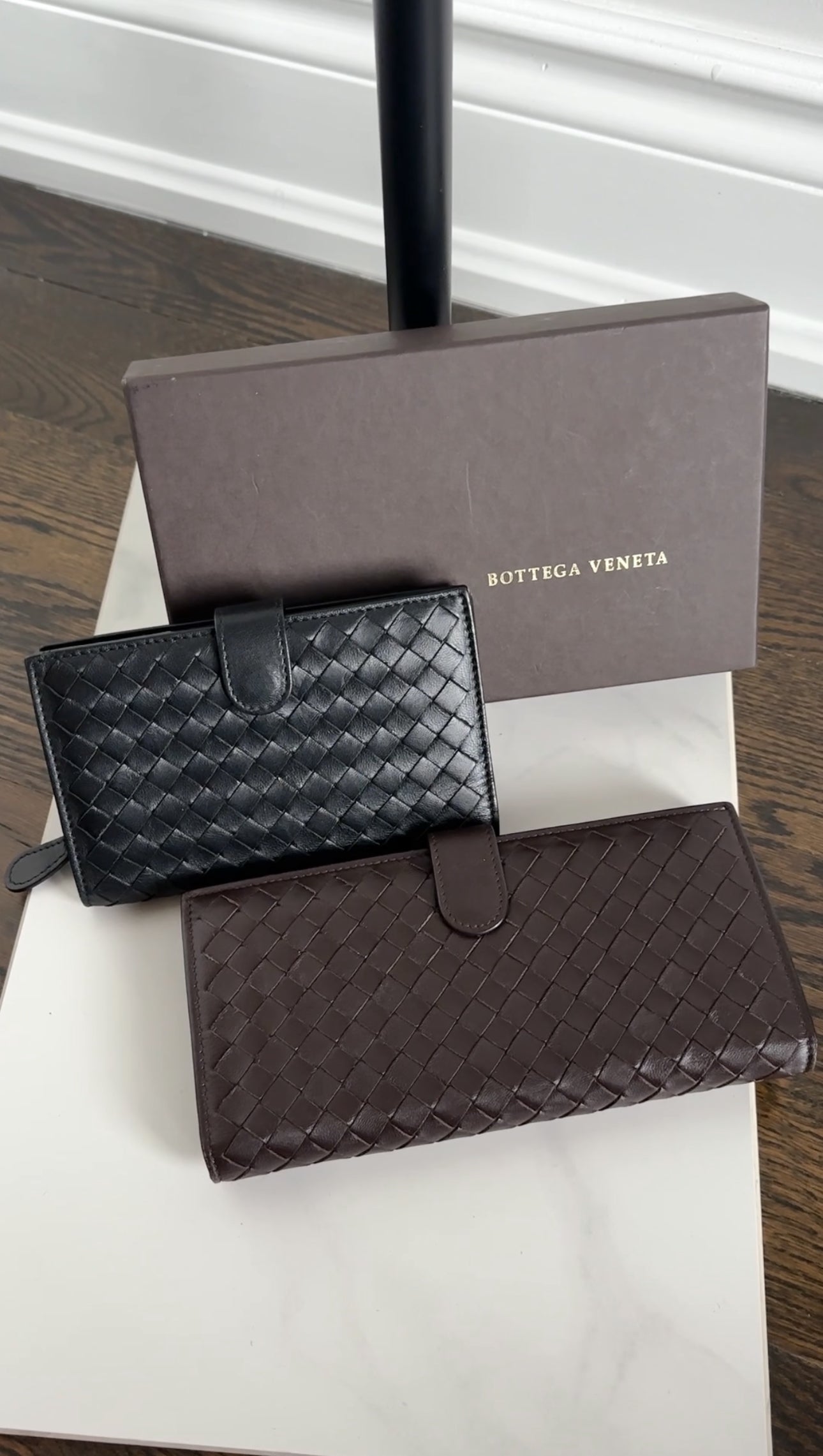 Bottega Venetta Black Intrecciato Leather French Wallet