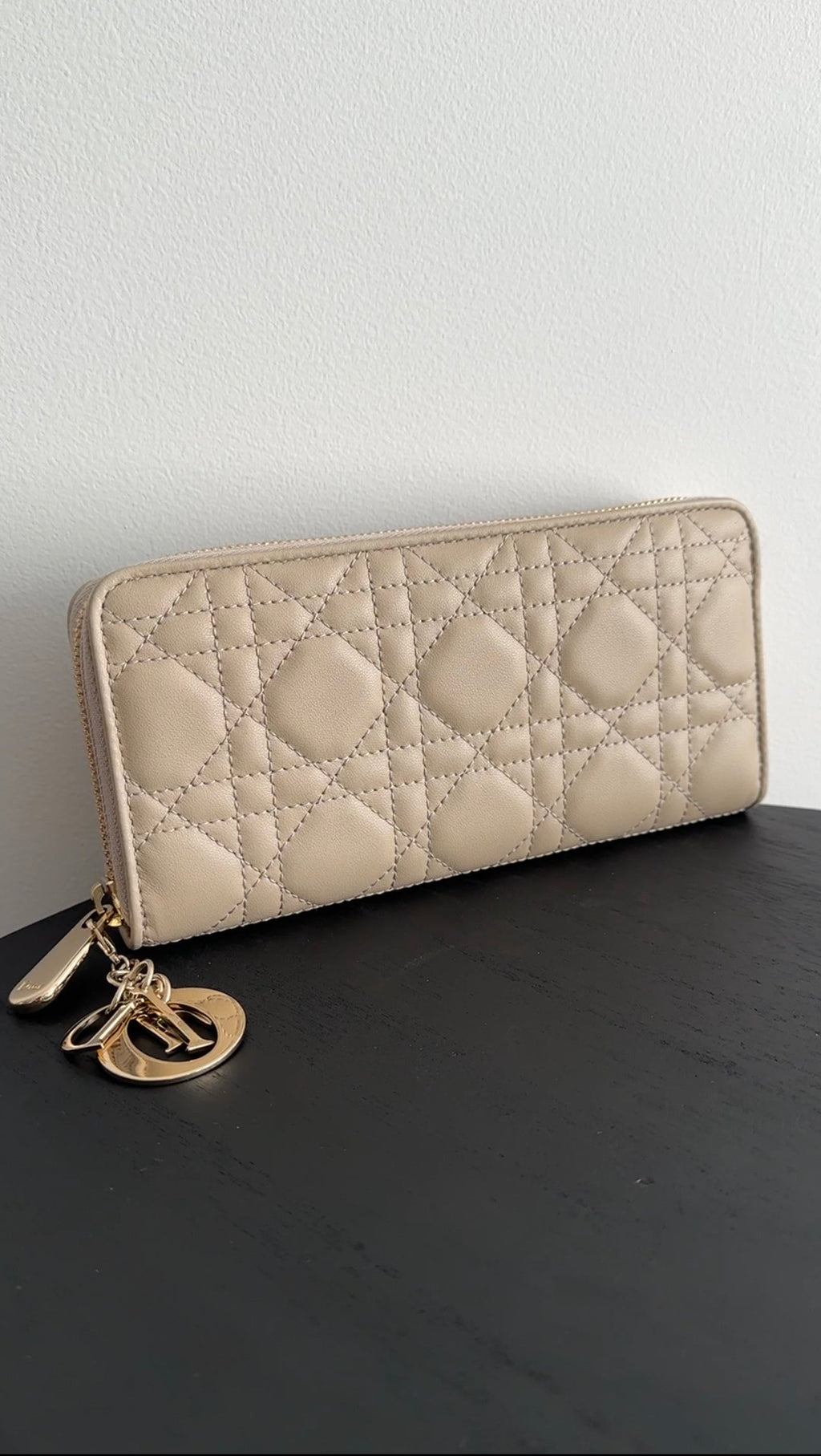 Christian Dior Lady Dior Light Beige Cannage Lambskin Voyageur Wallet