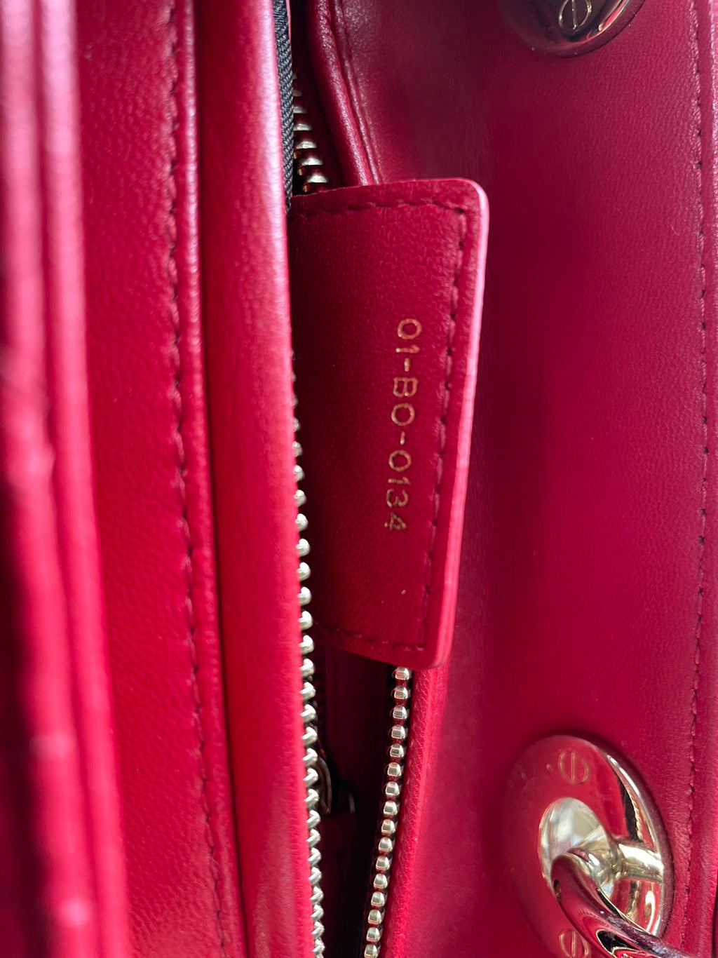 Christian Dior Red Medium Lady Dior Bag in Cannage Lambskin Leather with Gold Hardware