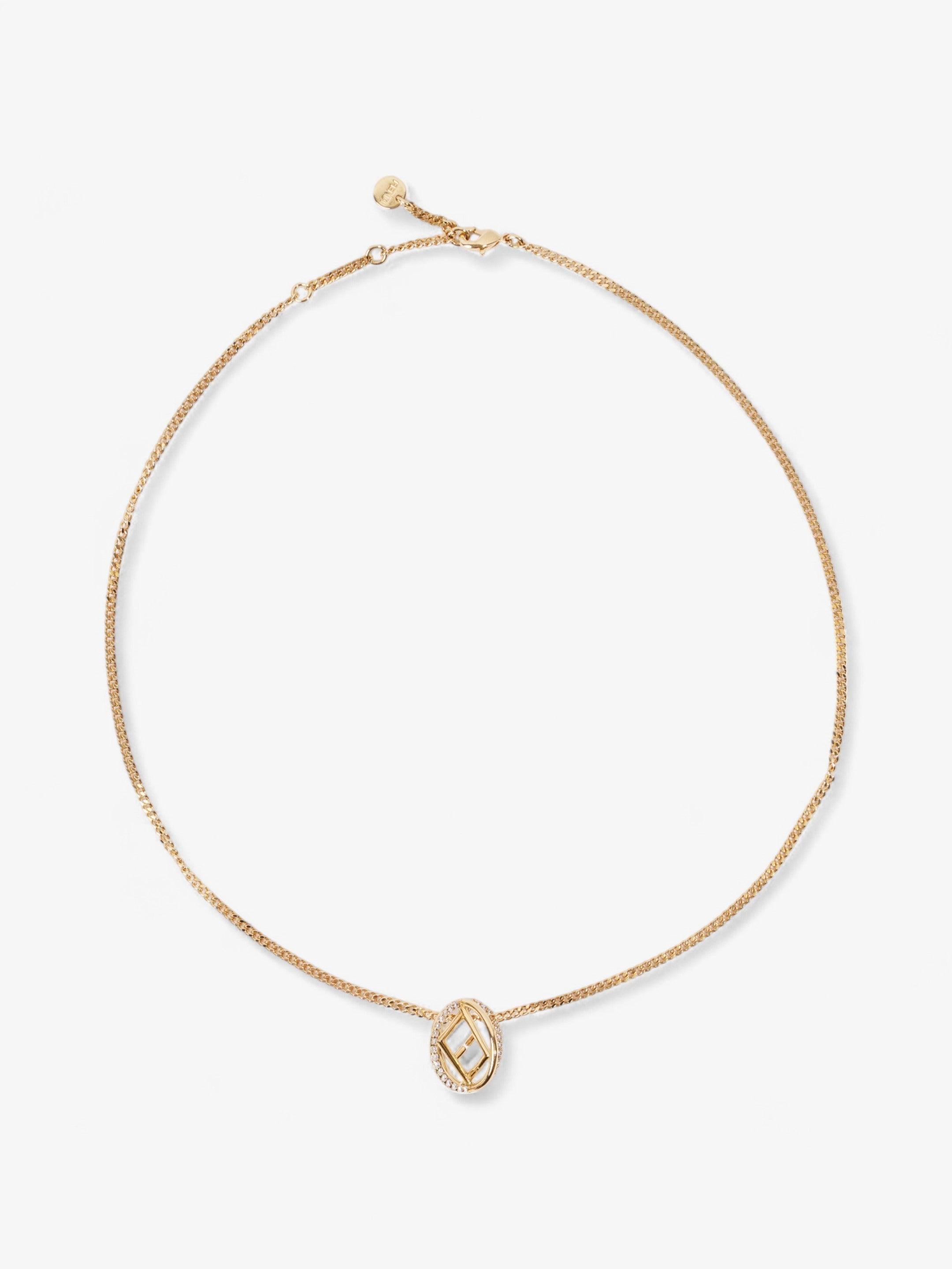 Fendi F is Fendi Circle Pendant Necklace Gold / Crystal Base Metal