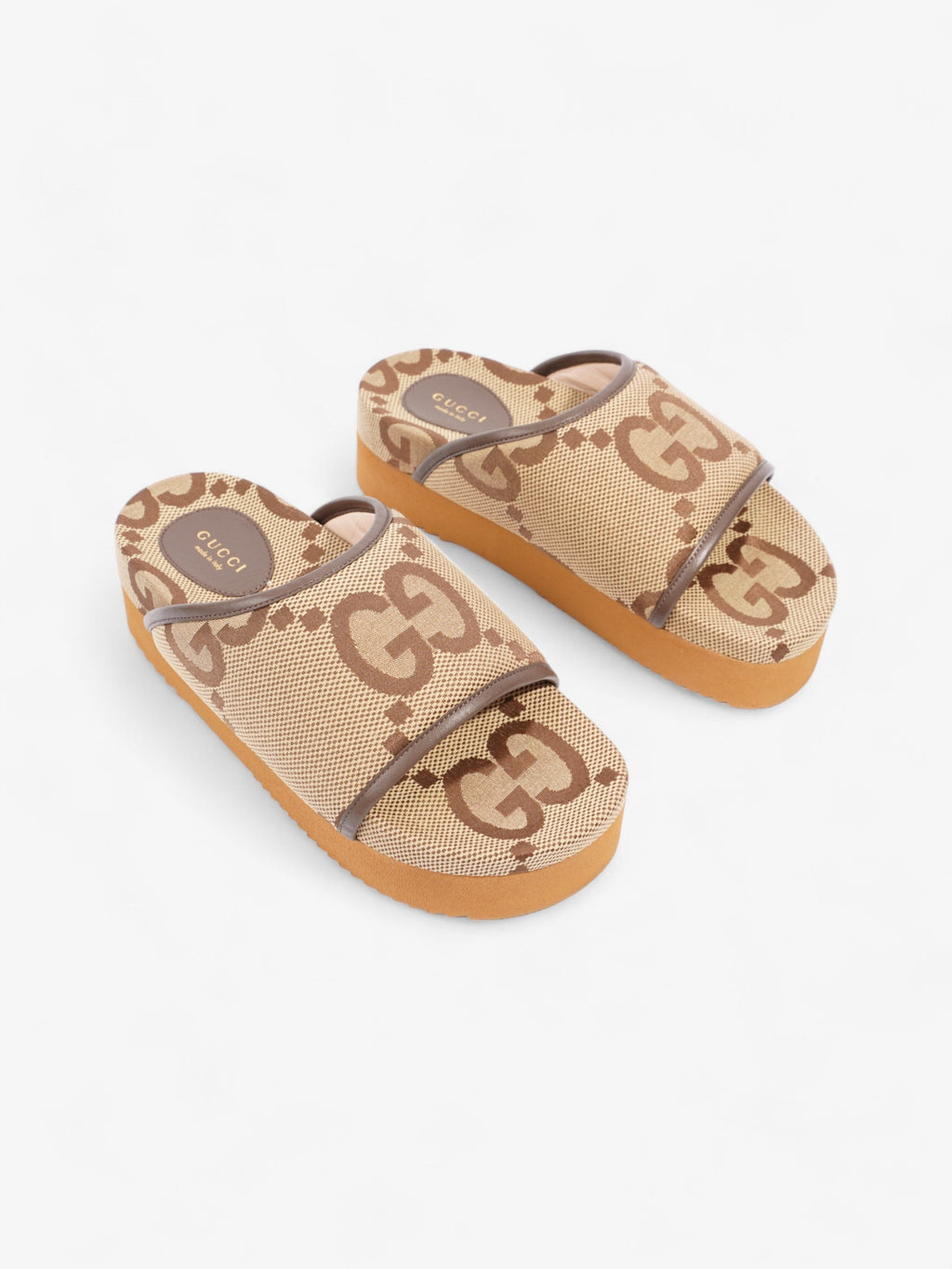Gucci GG Platform Slides Beige And Ebony GG Supreme Canvas EU 38 UK 5