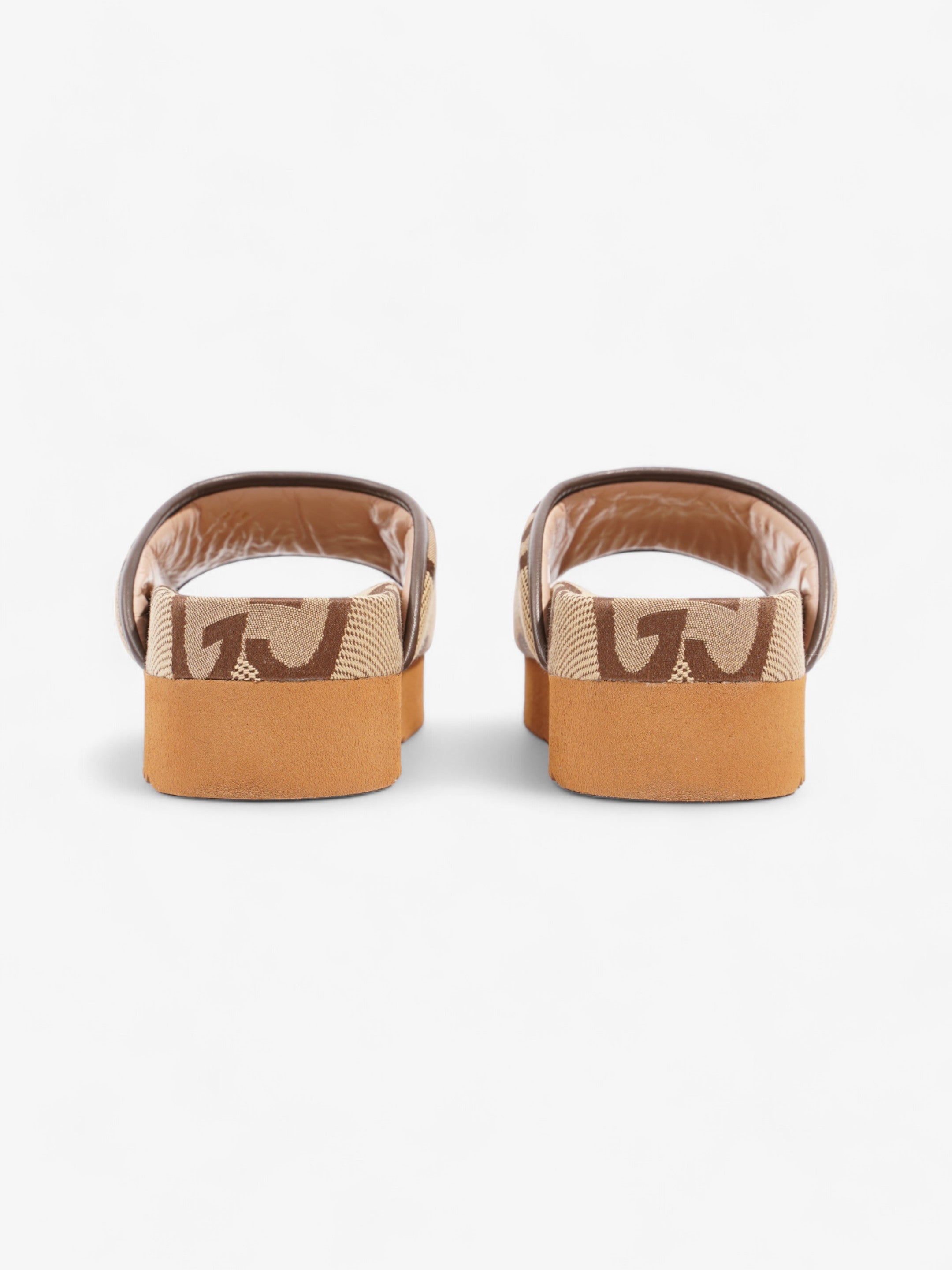 Gucci GG Platform Slides Beige And Ebony GG Supreme Canvas EU 38 UK 5