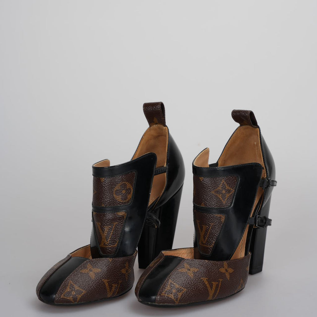 Louis Vuitton Classic Leather Monogram Headline Pumps 35 Black & Brown