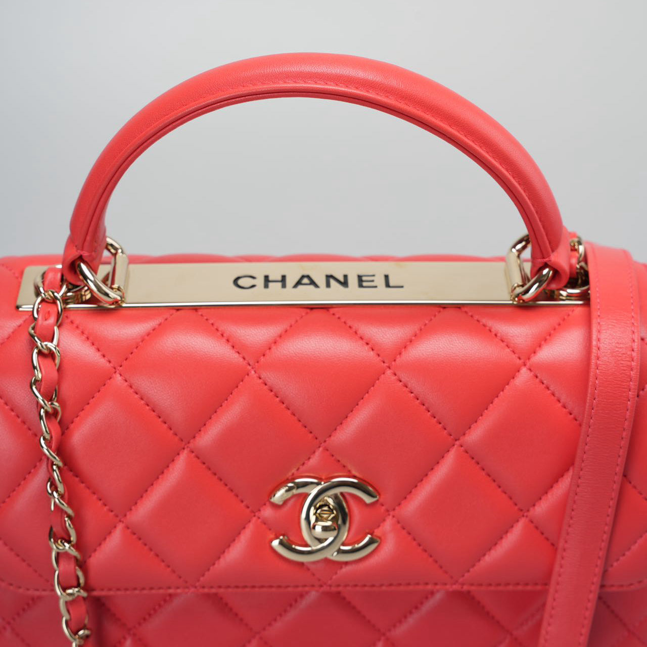 Chanel Red Small Trendy CC Bag In Lambskin Leather With Champagne Gold Hardware
