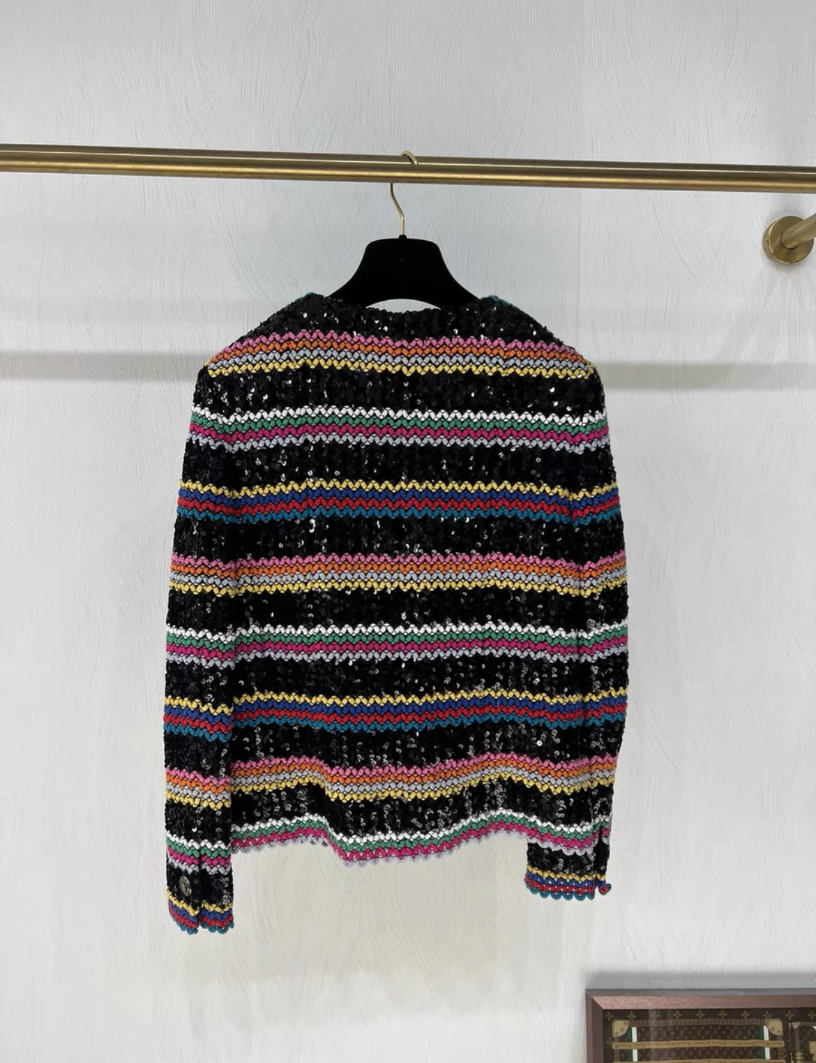 Chanel 22S striped colorful woven sequined jacket FR34