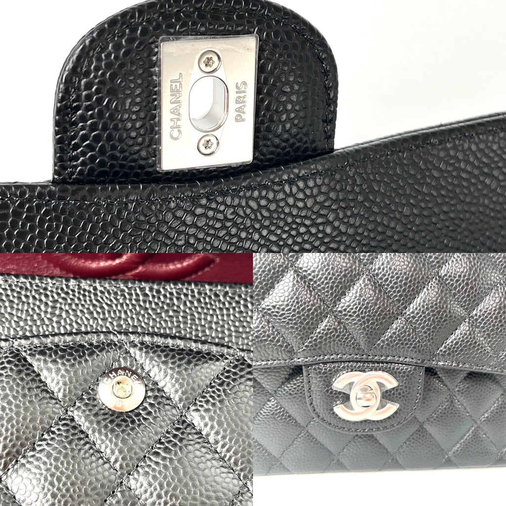 New CHANEL Black Small Quilted Caviar Leather Double Flap Shoulder Bag