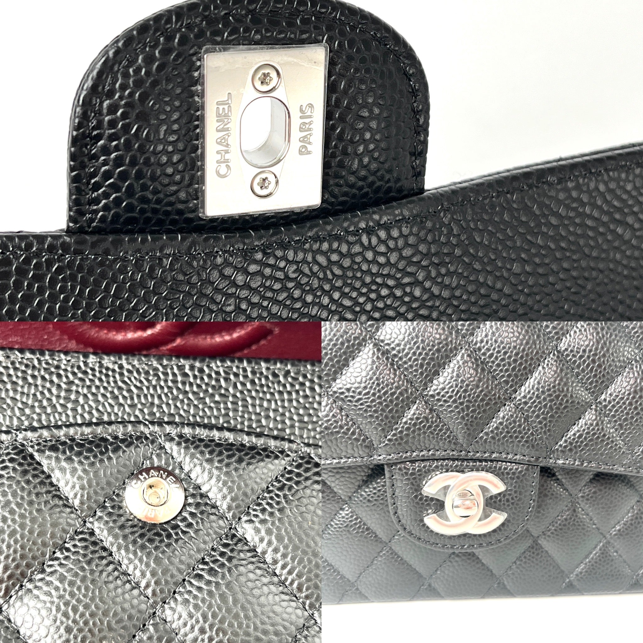 New CHANEL Black Small Quilted Caviar Leather Double Flap Shoulder Bag