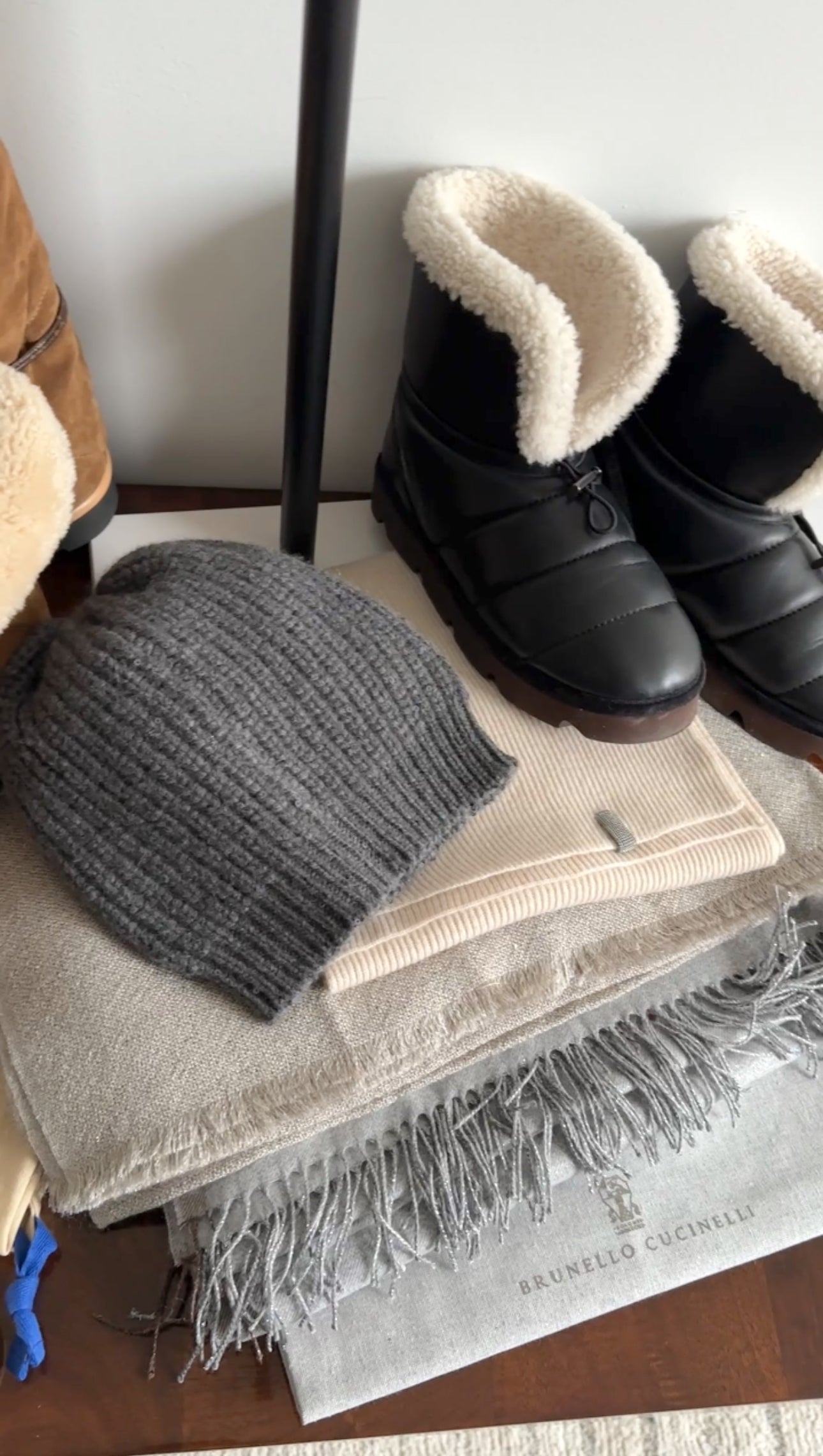 Brunello Cucinelli Black Leather Shearling Monili Boots - 37