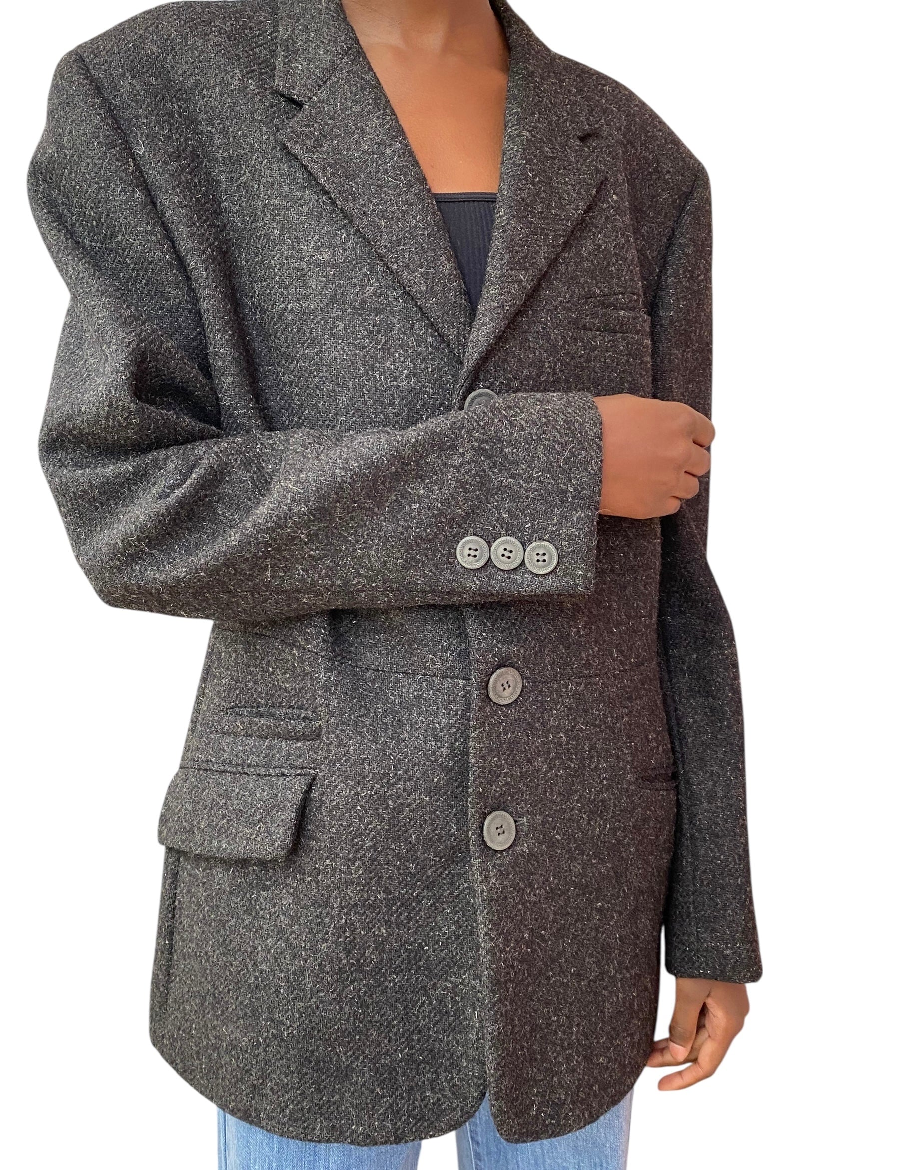 Versace Grey Vintage Speckled Wool Blazer - 54