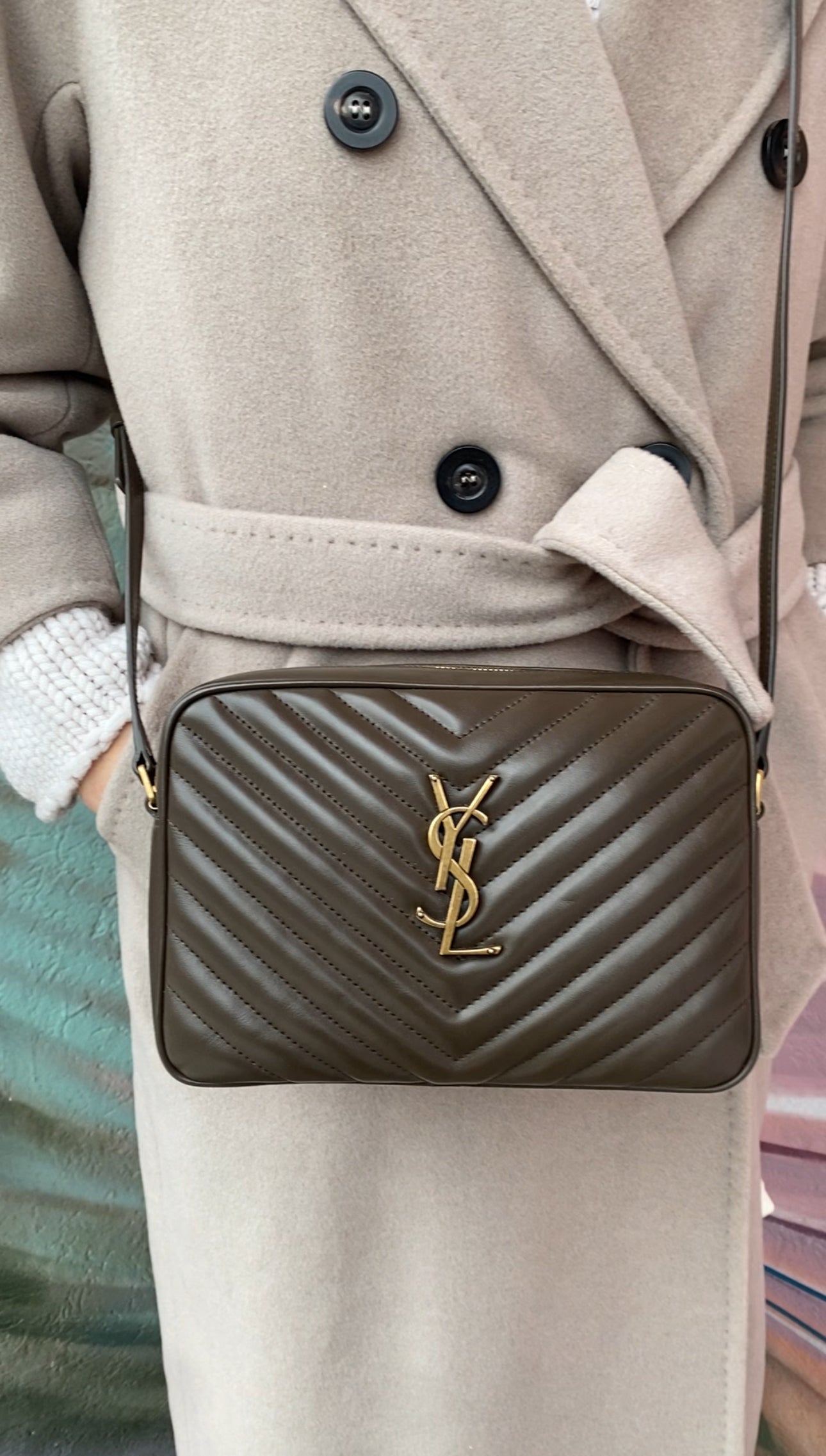 Saint Laurent Dark Olive Green Medium Lou Monogram Quilted Camera Bag