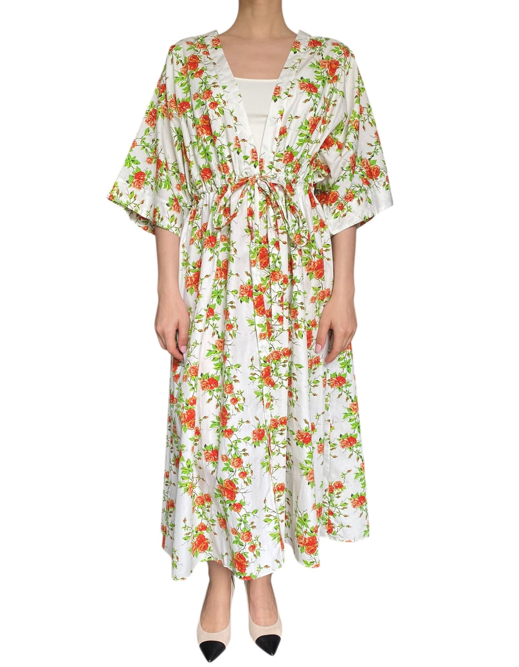 Emilia Wickstead Orange Floral Zarina Long Kaftan Dress - L