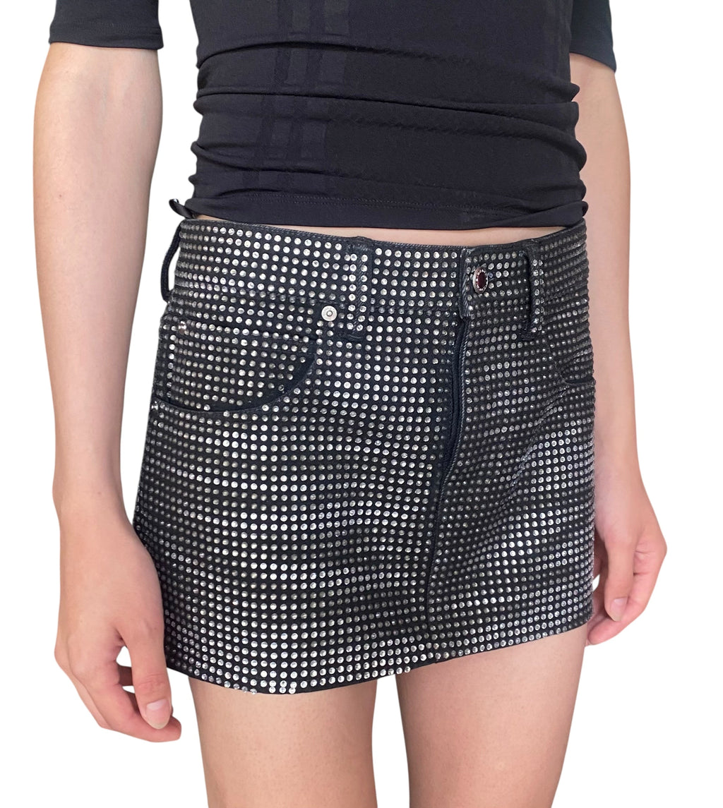 Alexander Wang Black Hotfix Denim crystal Mini Skirt - 26
