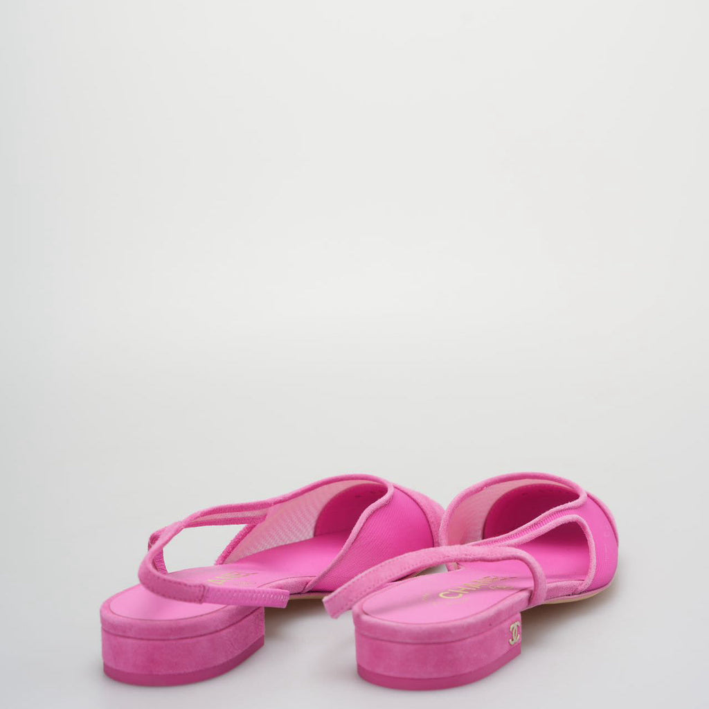 Chanel Slingback Suede Ballet Flats in Pink Size 35.5