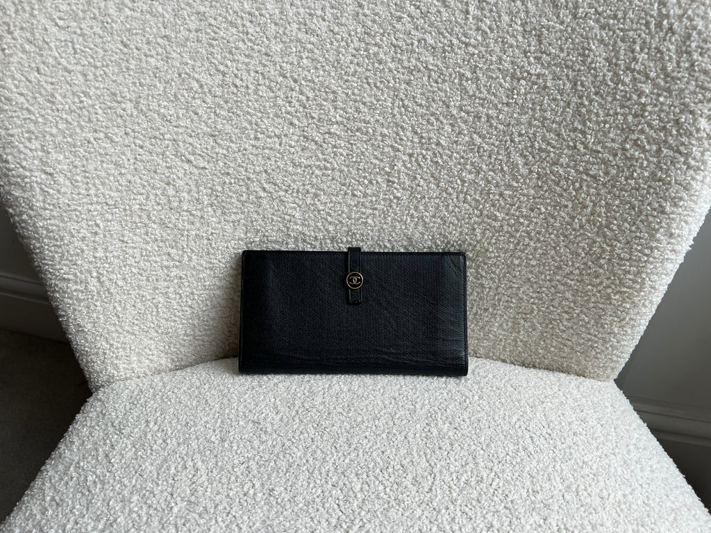 Chanel Black Coco Button Long Wallet