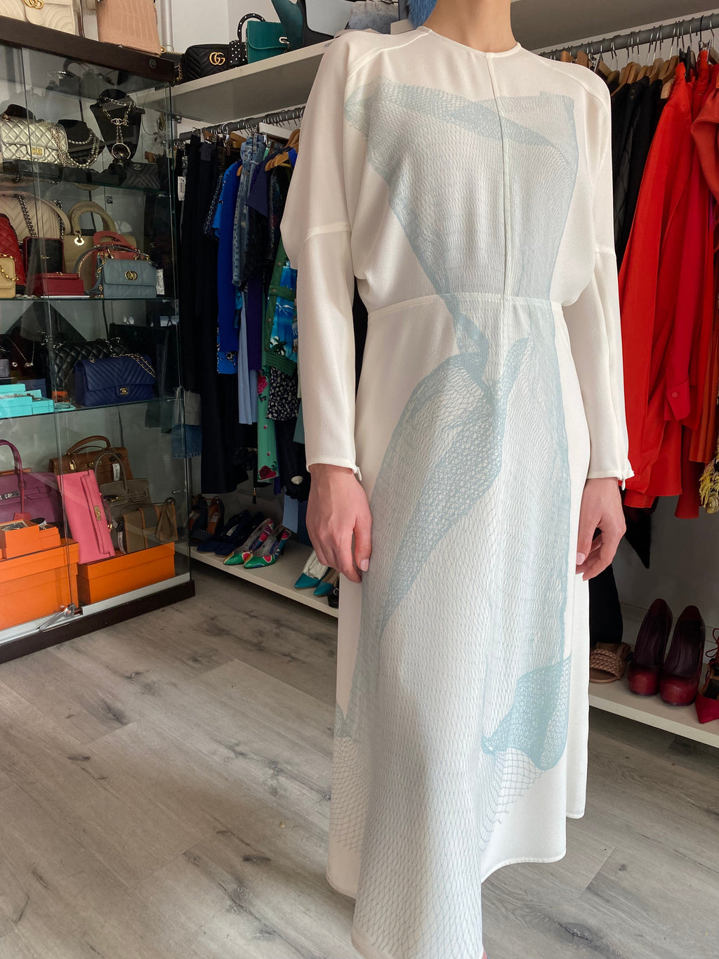 Victoria Beckham Blue Printed Gown - US 8