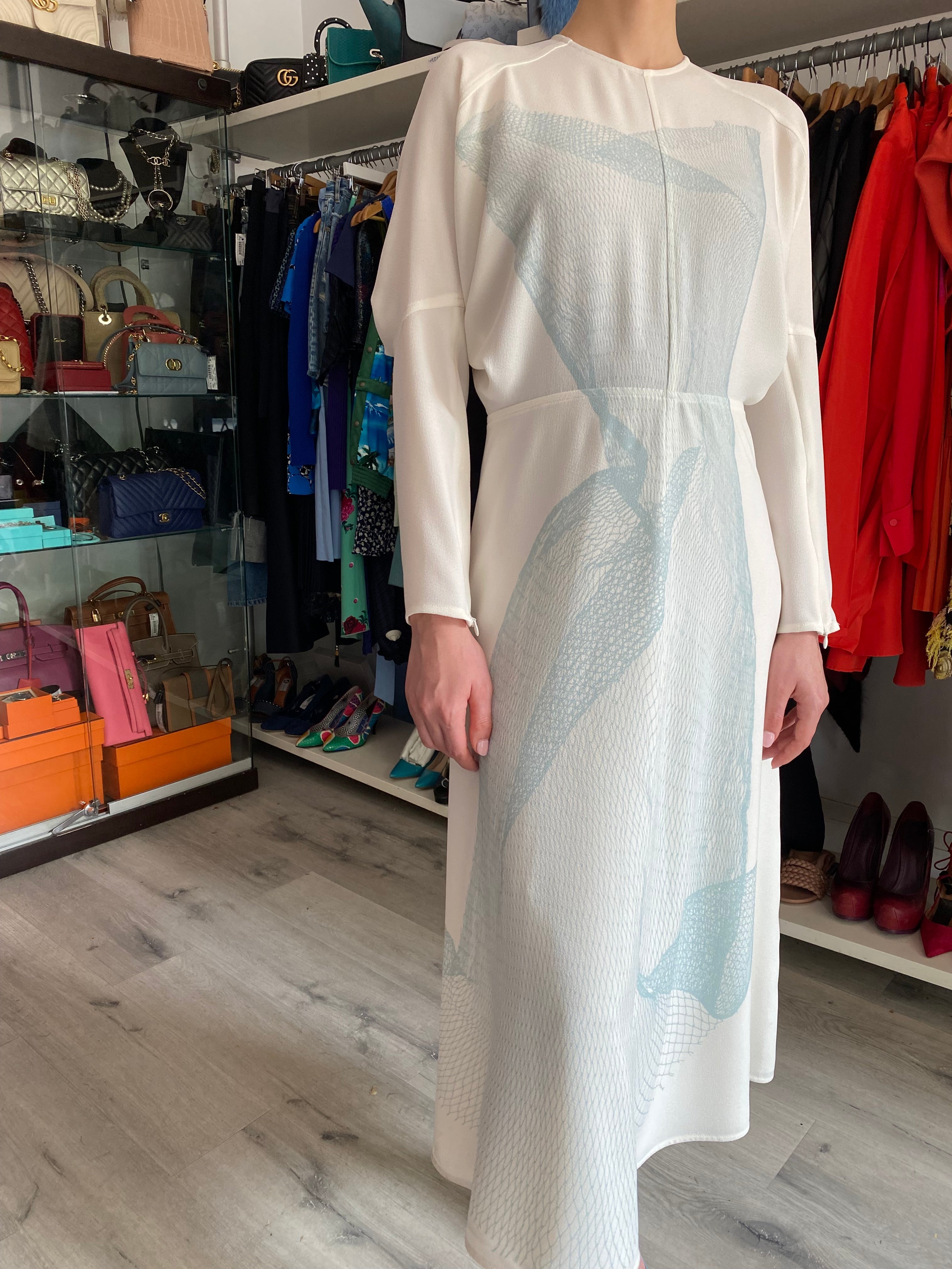 Victoria Beckham Blue Printed Gown - US 8