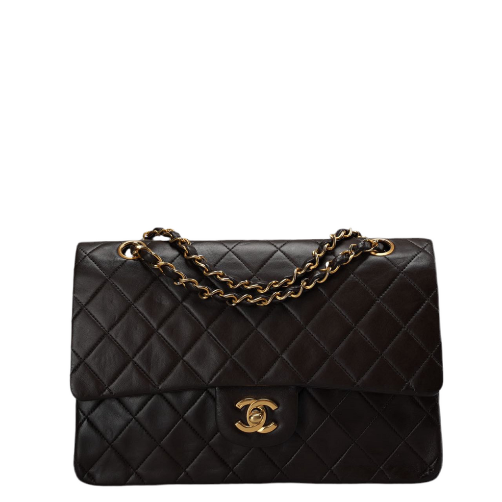 Chanel Vintage Classic Flap Bag in Chocolate Brown With 24k Gold Hardware Medium Size
