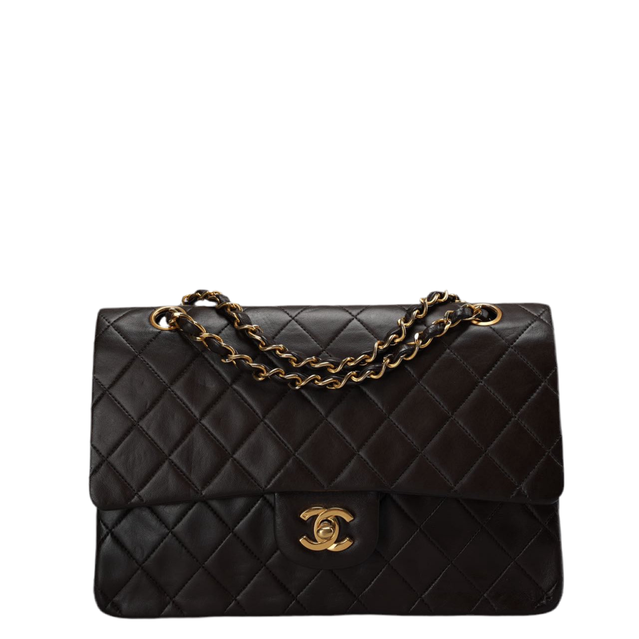 Chanel Vintage Classic Flap Bag in Chocolate Brown With 24k Gold Hardware Medium Size