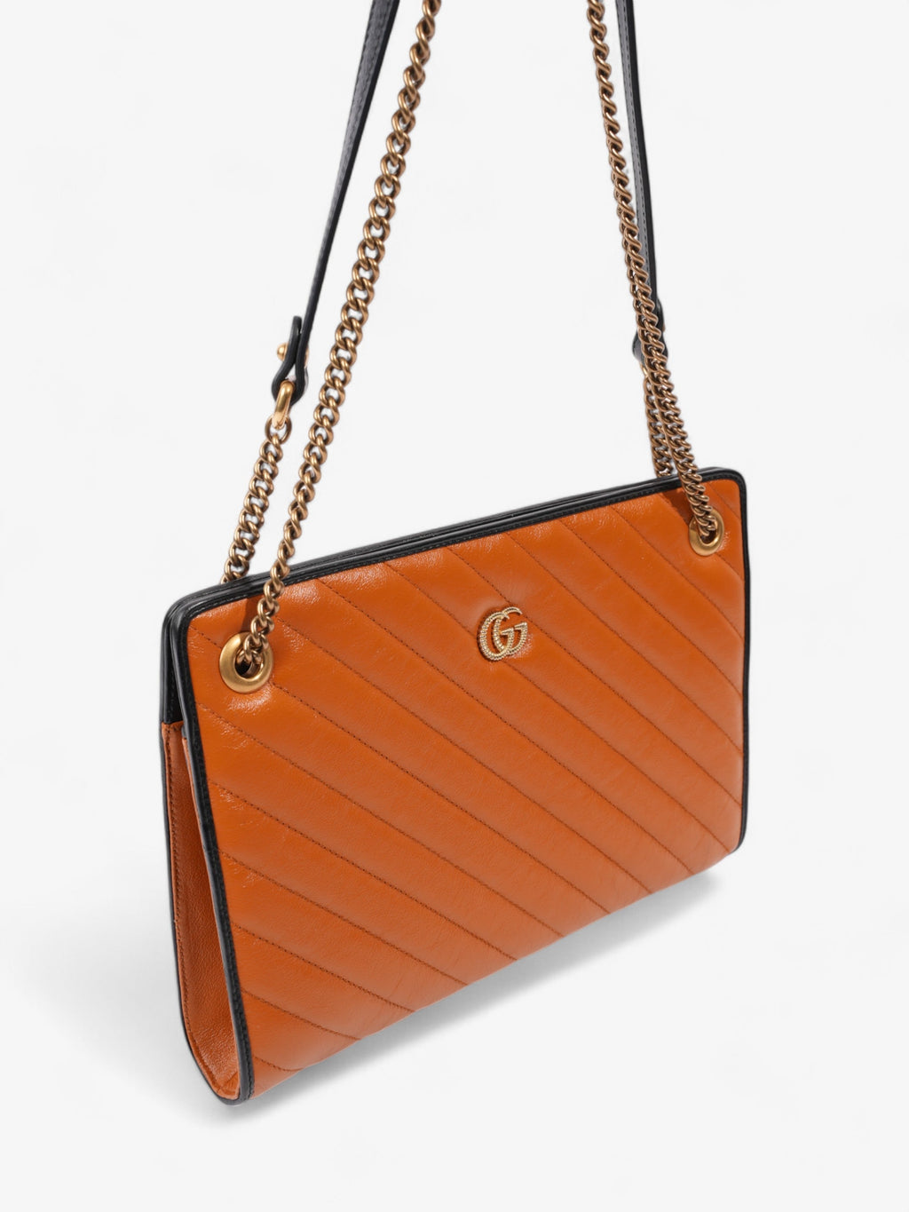 Gucci GG Marmont Accordion Shoulder Bag Orange / Black Matelasse Leather Medium