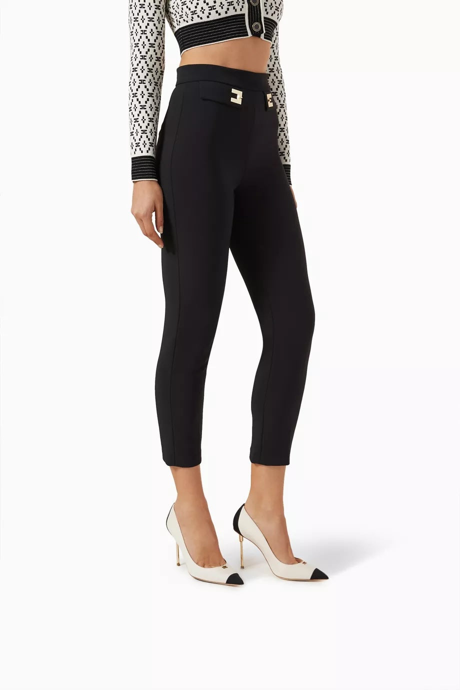 ELISABETTA FRANCHI CALFSKIN LEATHER LOGO PUMPS
