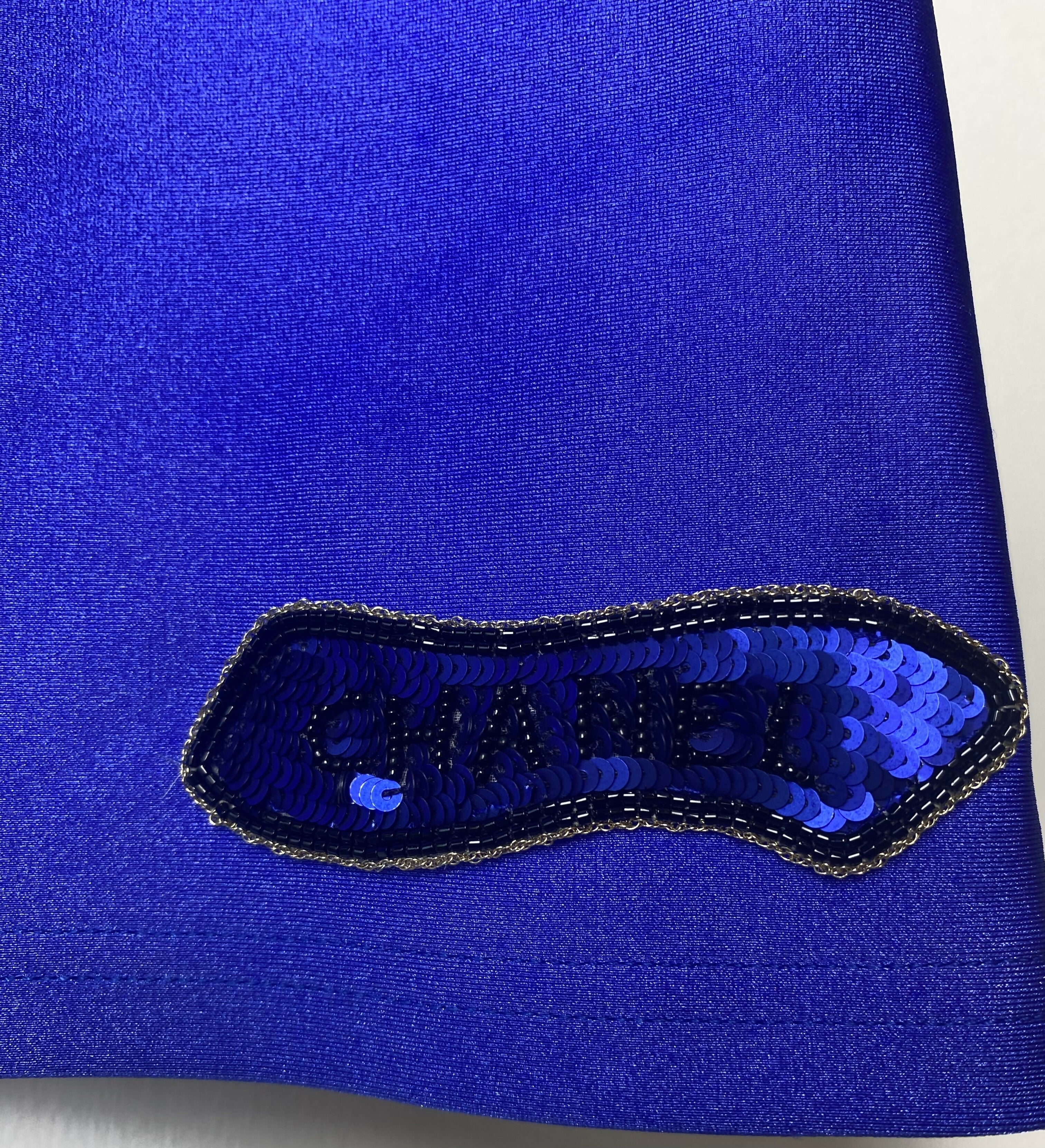 Chanel 21A Runway Royal Blue Sequin Logo Cropped Top Blouse FR 38