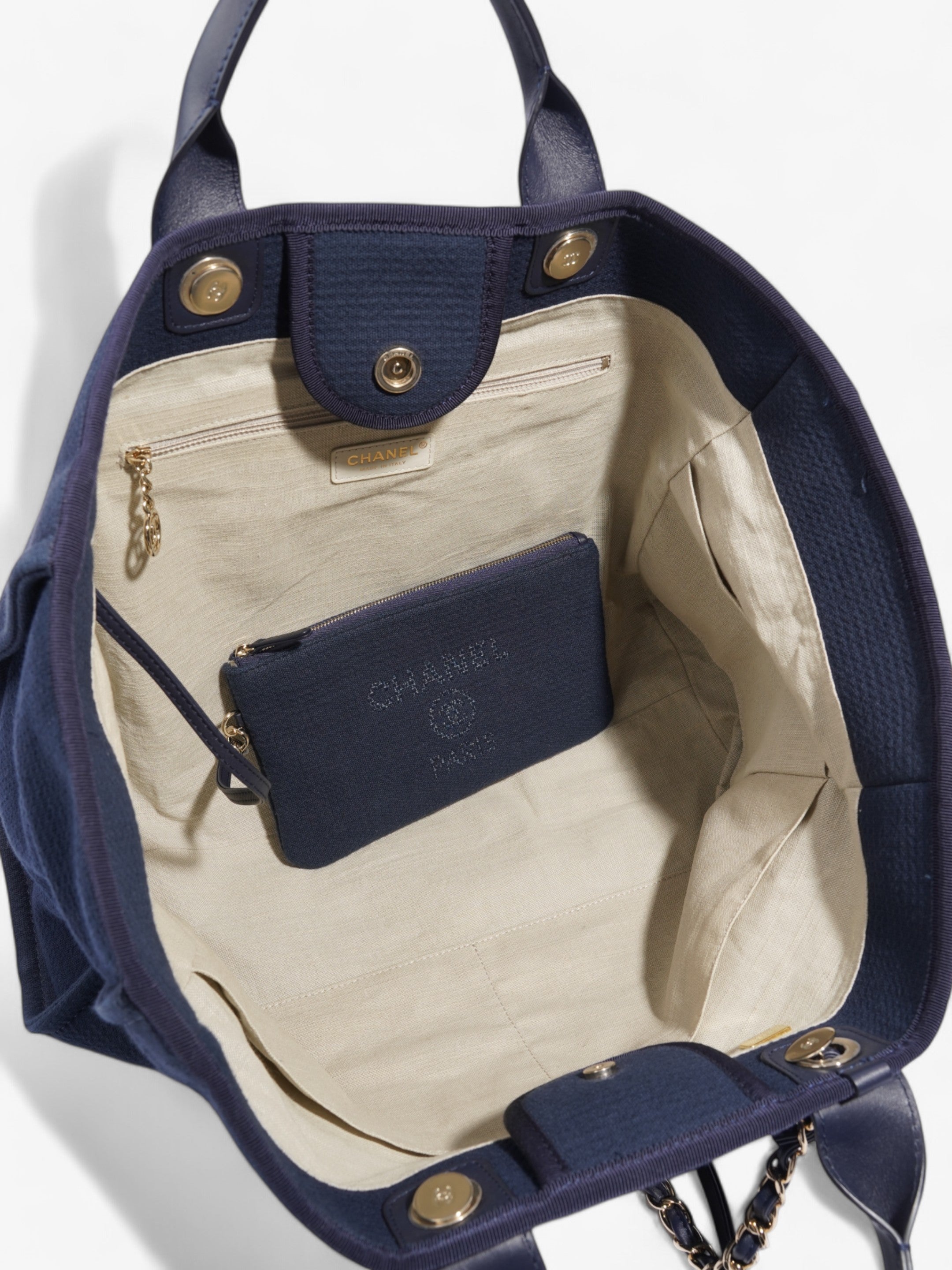 Chanel Deauville Tote Navy Blue Fabric Large