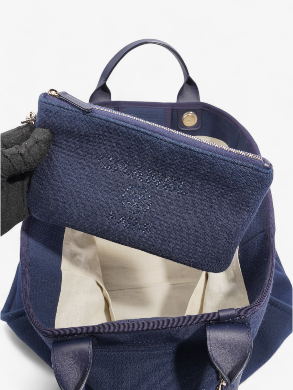 Chanel Deauville Tote Navy Blue Fabric Large