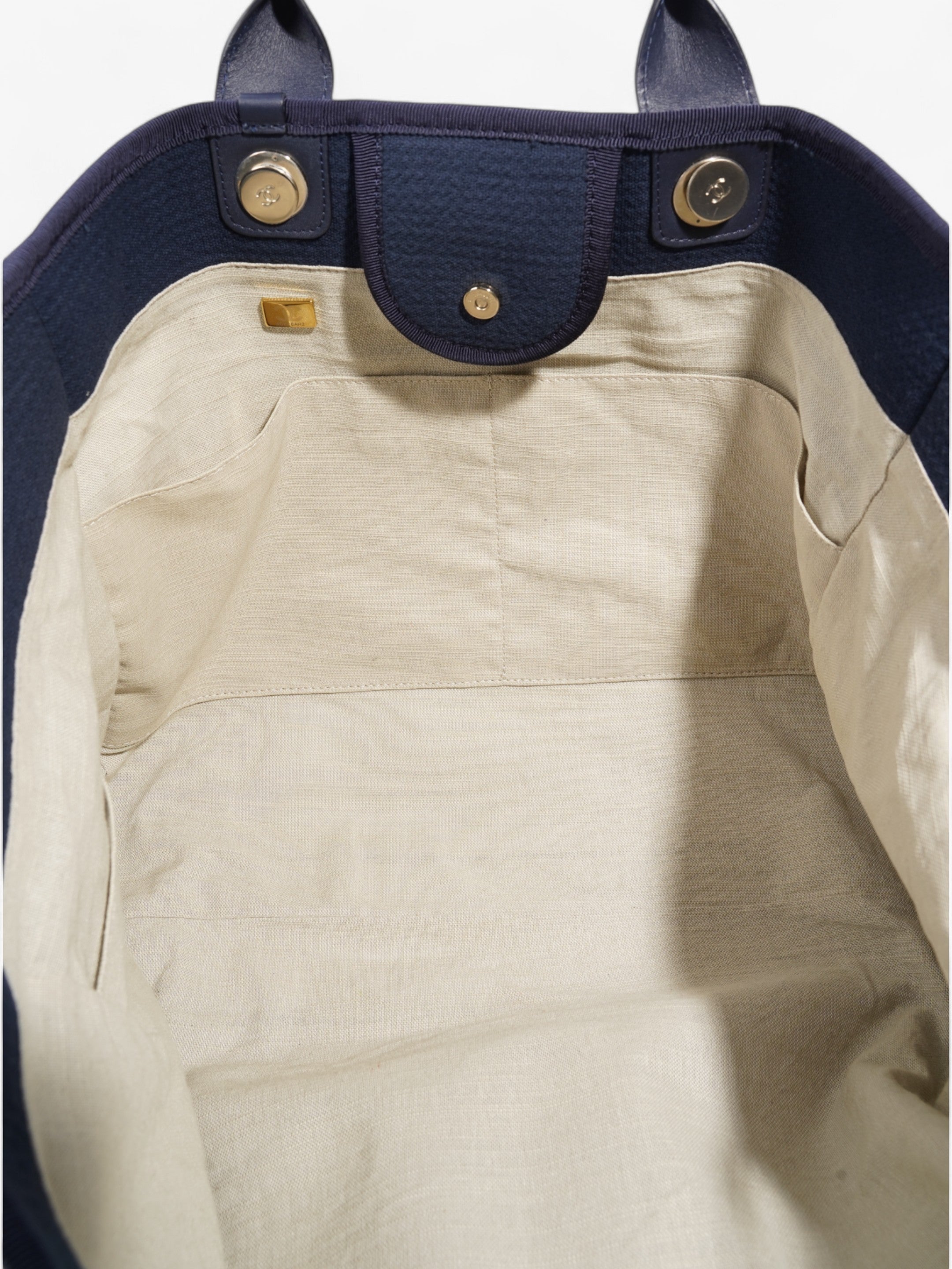 Chanel Deauville Tote Navy Blue Fabric Large
