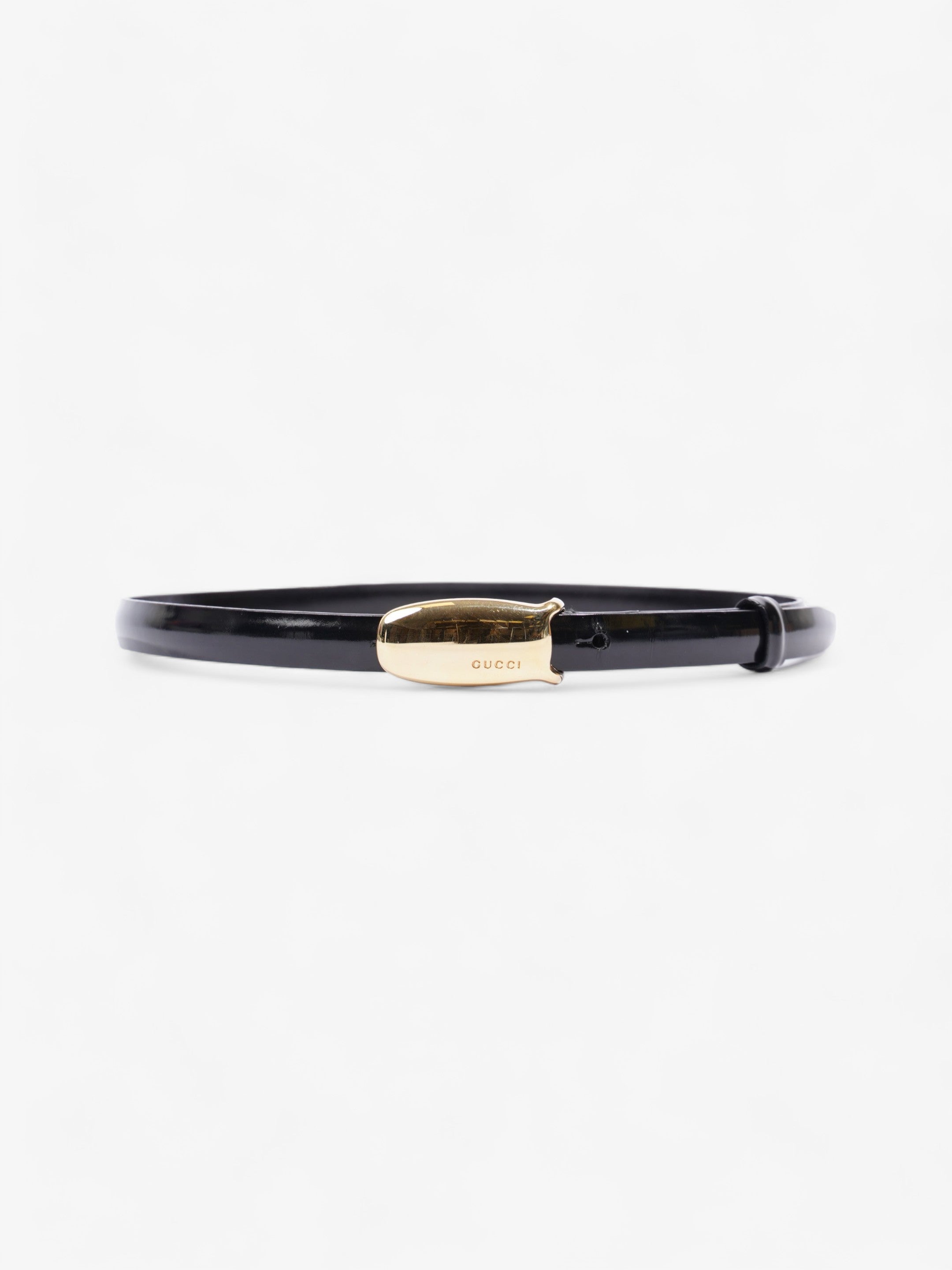 Gucci Oval Buckle Thin Belt Black / Gold Buckle Patent Leather 65cm 26"
