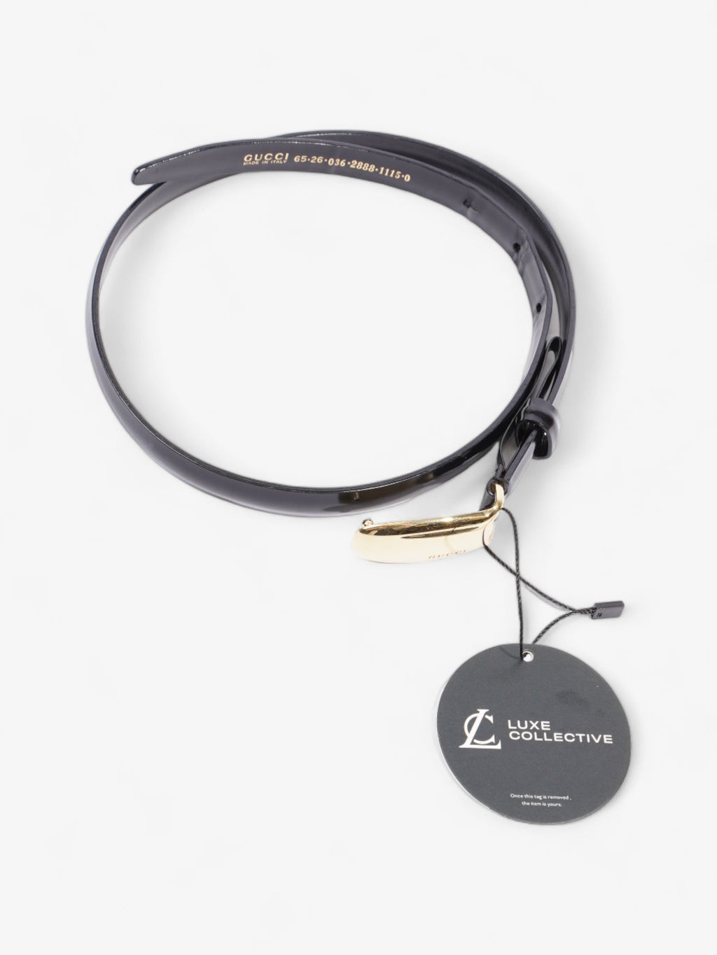 Gucci Oval Buckle Thin Belt Black / Gold Buckle Patent Leather 65cm 26"