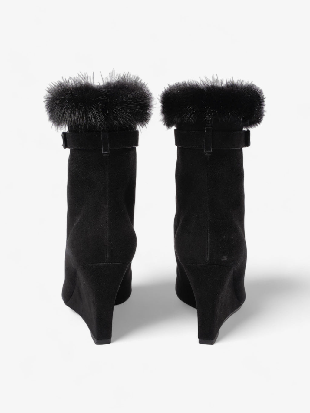 Christian Dior Fur Trim Ankle Boots 80mm Black Suede EU 37 UK 4