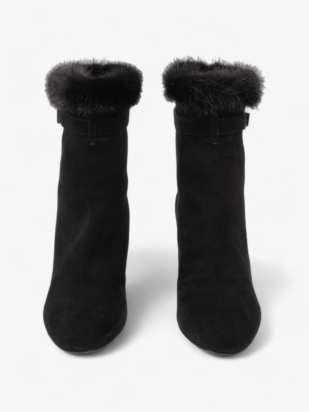 Christian Dior Fur Trim Ankle Boots 80mm Black Suede EU 37 UK 4