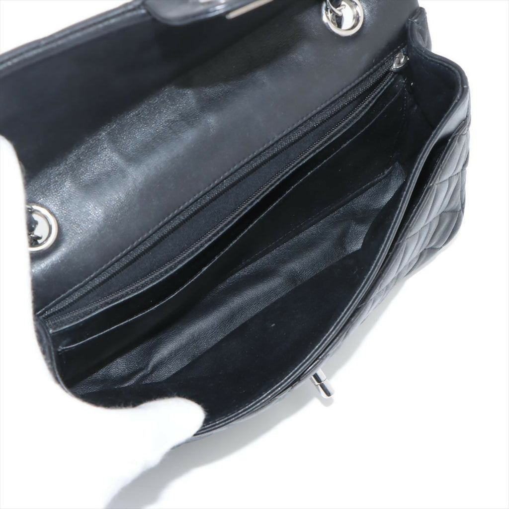 Chanel Black Matelasse Lambskin Single Flap Double Chain Bag with Silver Hardware