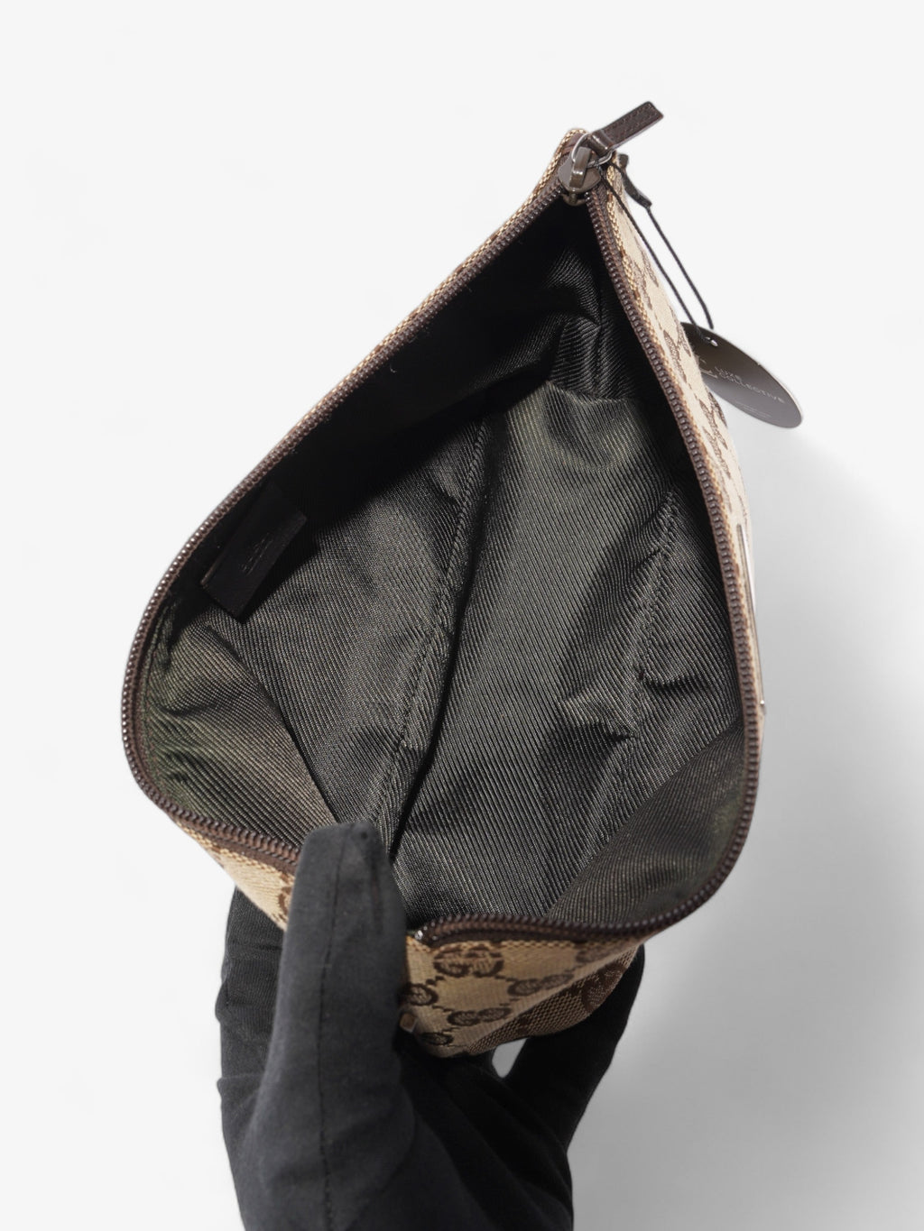 Gucci Boat Pochette Beige And Ebony GG Supreme Canvas