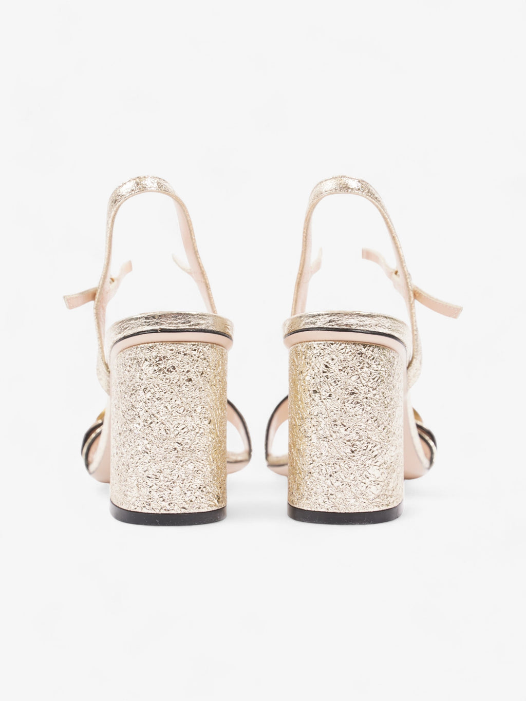 Gucci GG Marmont Ankle Strap Sandals 75mm Gold Leather EU 37.5 UK 4.5