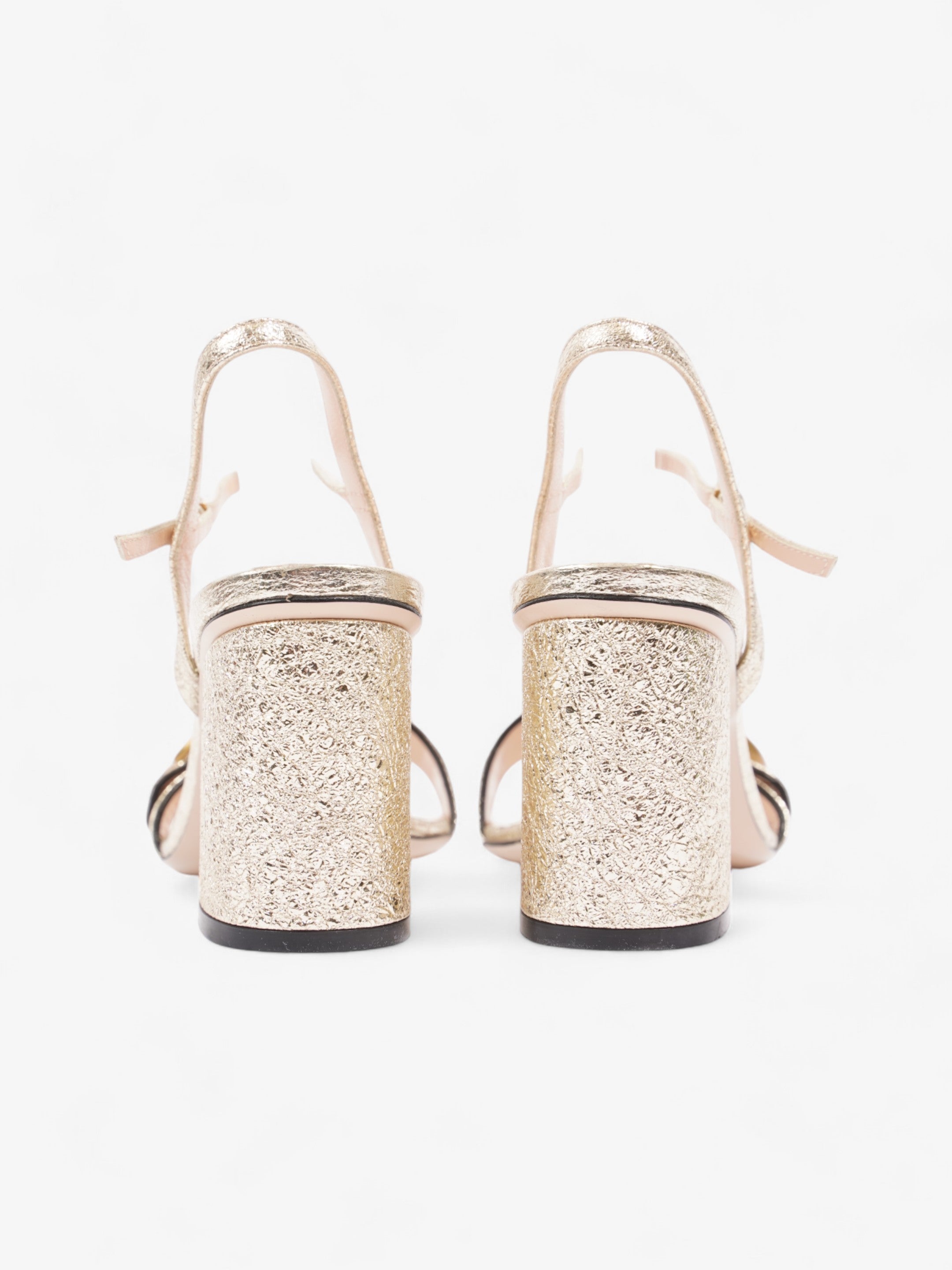 Gucci GG Marmont Ankle Strap Sandals 75mm Gold Leather EU 37.5 UK 4.5