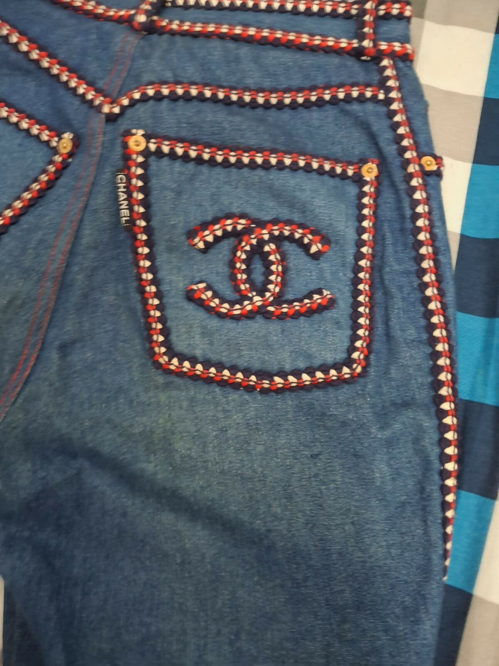 Chanel Vintage braided-trim straight-leg jeans