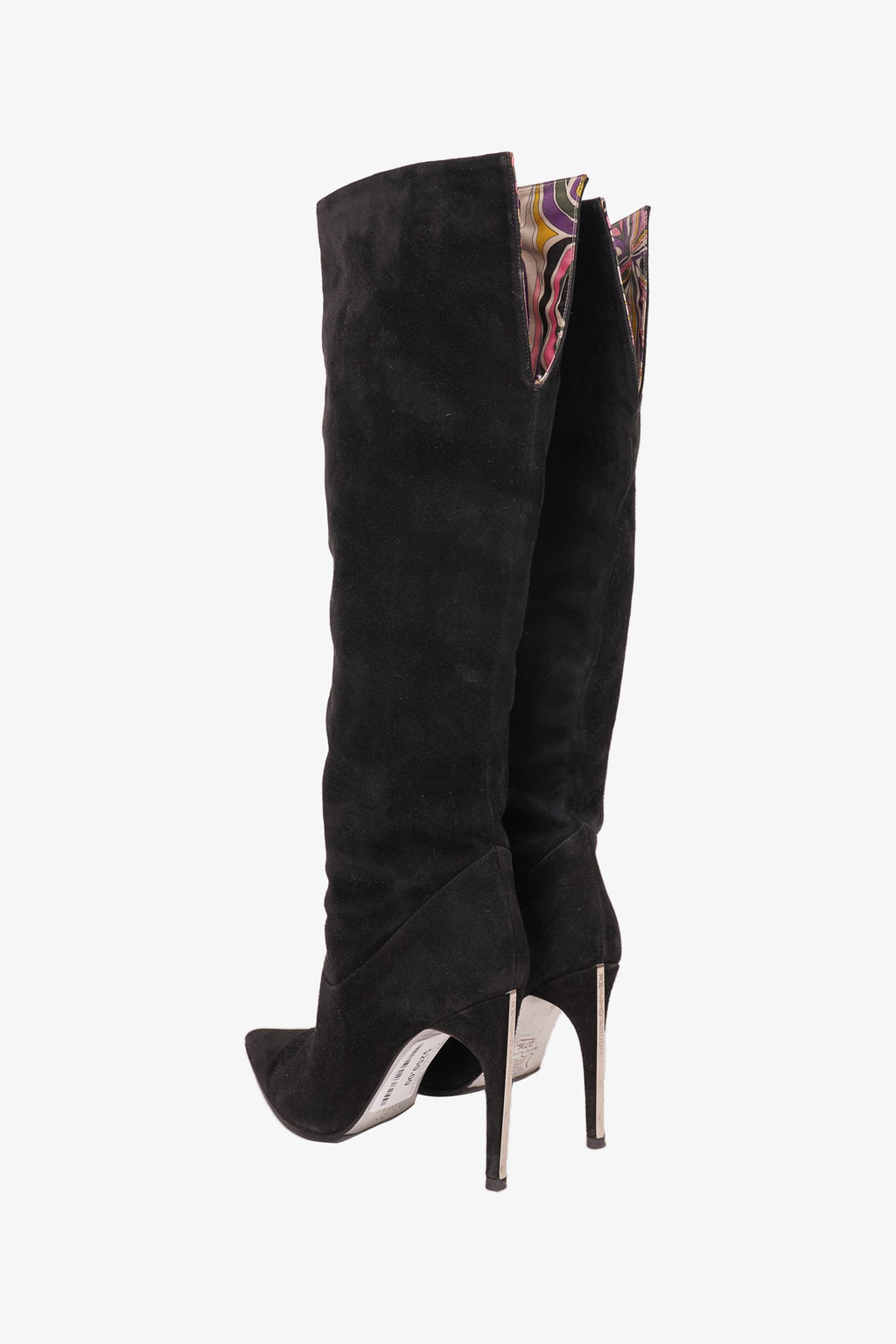Emilio Pucci Black Suede Point Toe Boots Size 37.5