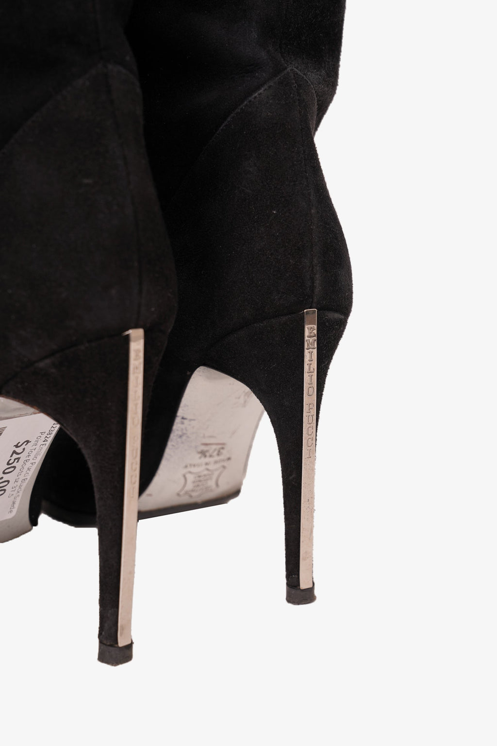 Emilio Pucci Black Suede Point Toe Boots Size 37.5