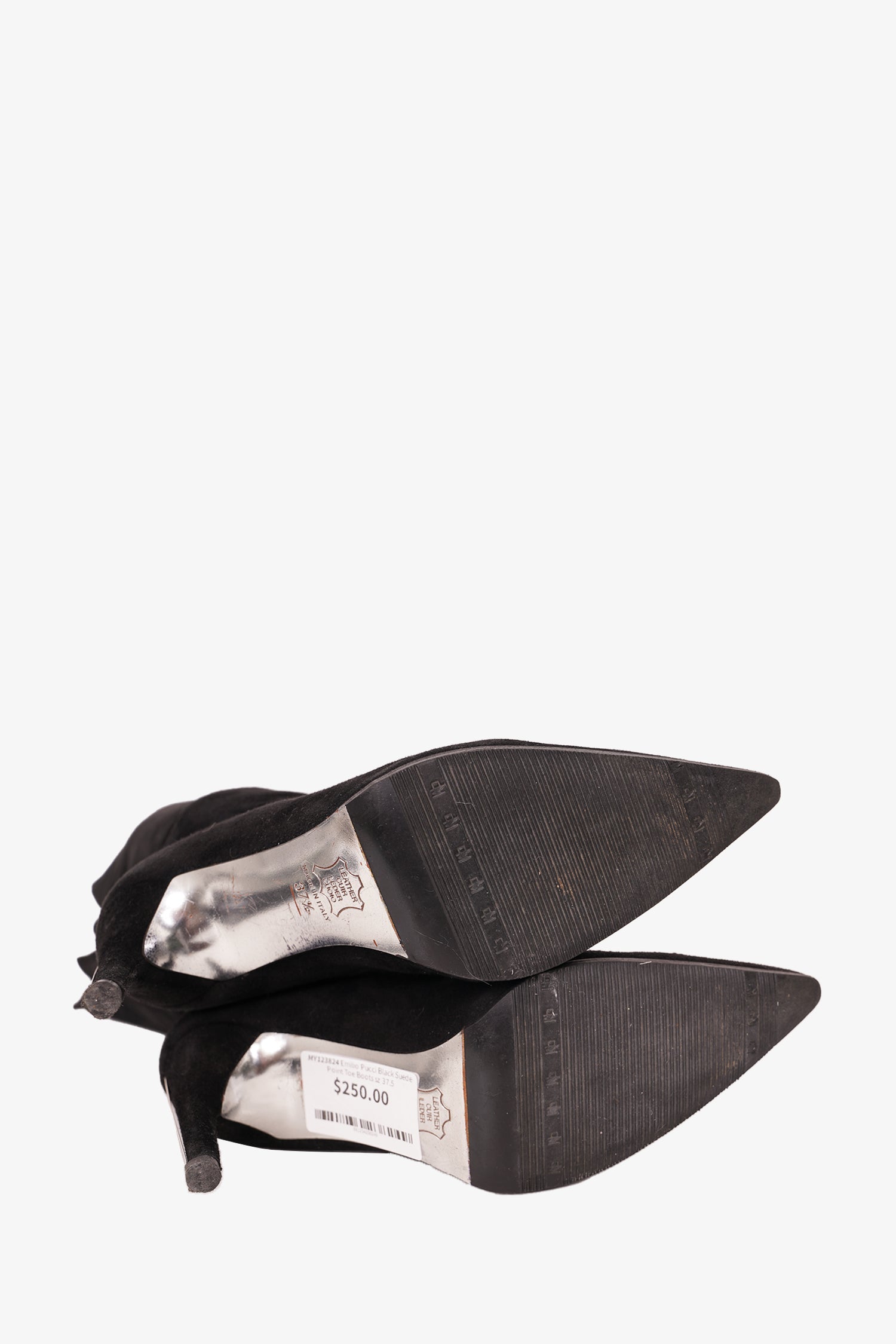 Emilio Pucci Black Suede Point Toe Boots Size 37.5