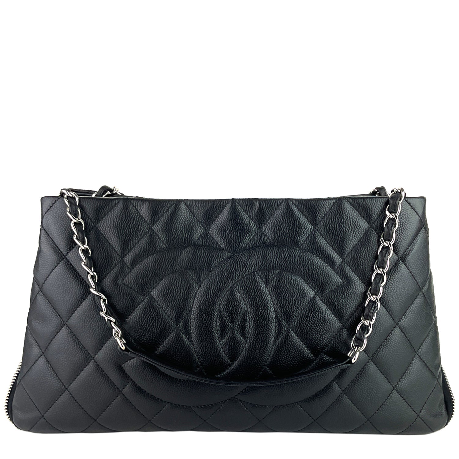 Chanel Expandable Zip Caviar Leather Shoulder Bag