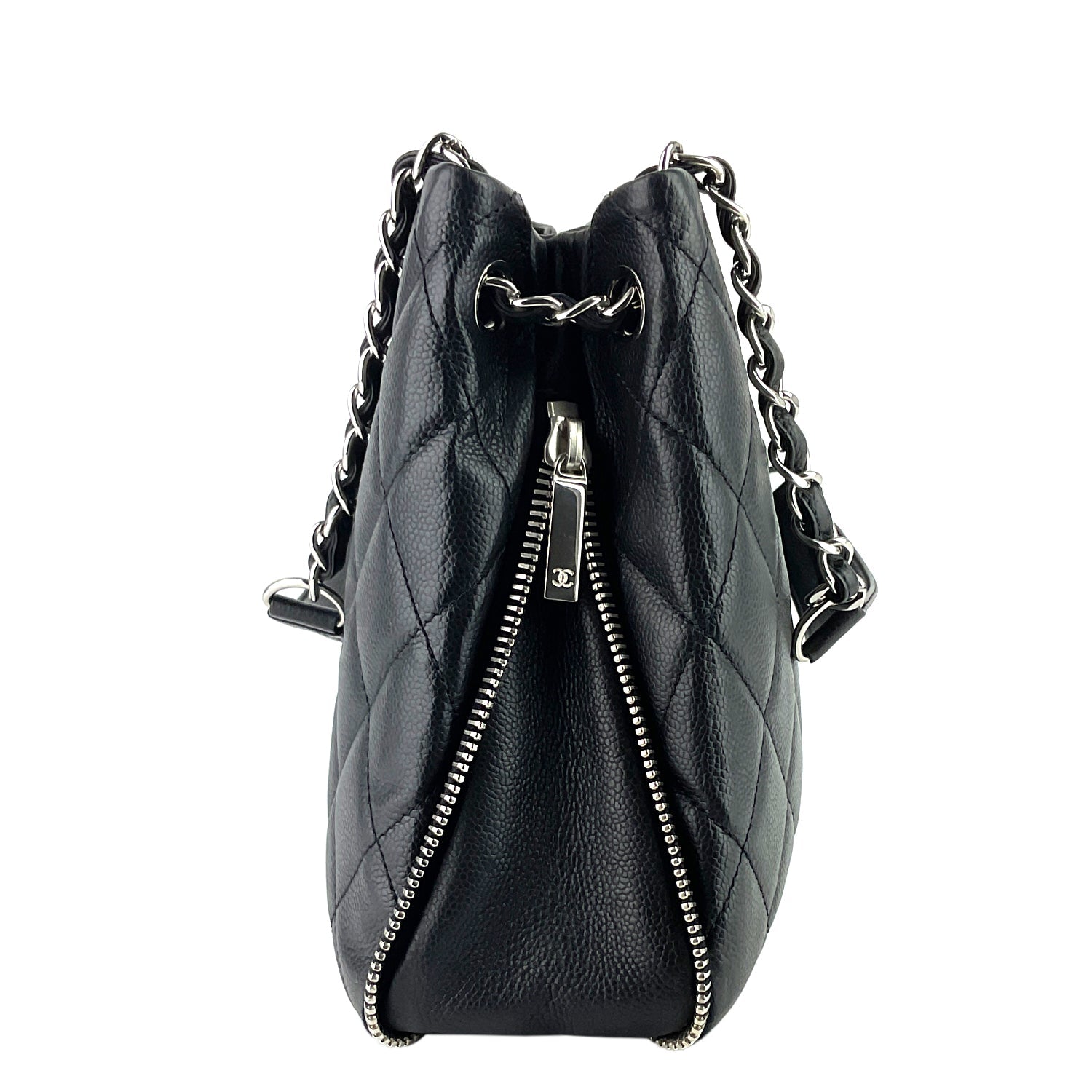 Chanel Expandable Zip Caviar Leather Shoulder Bag