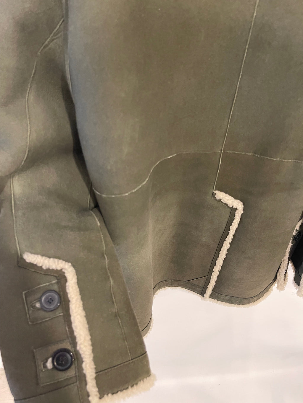 Christian Dior Khaki Shearling Coat with Embroidered Logo Size FR 36 (UK 8)