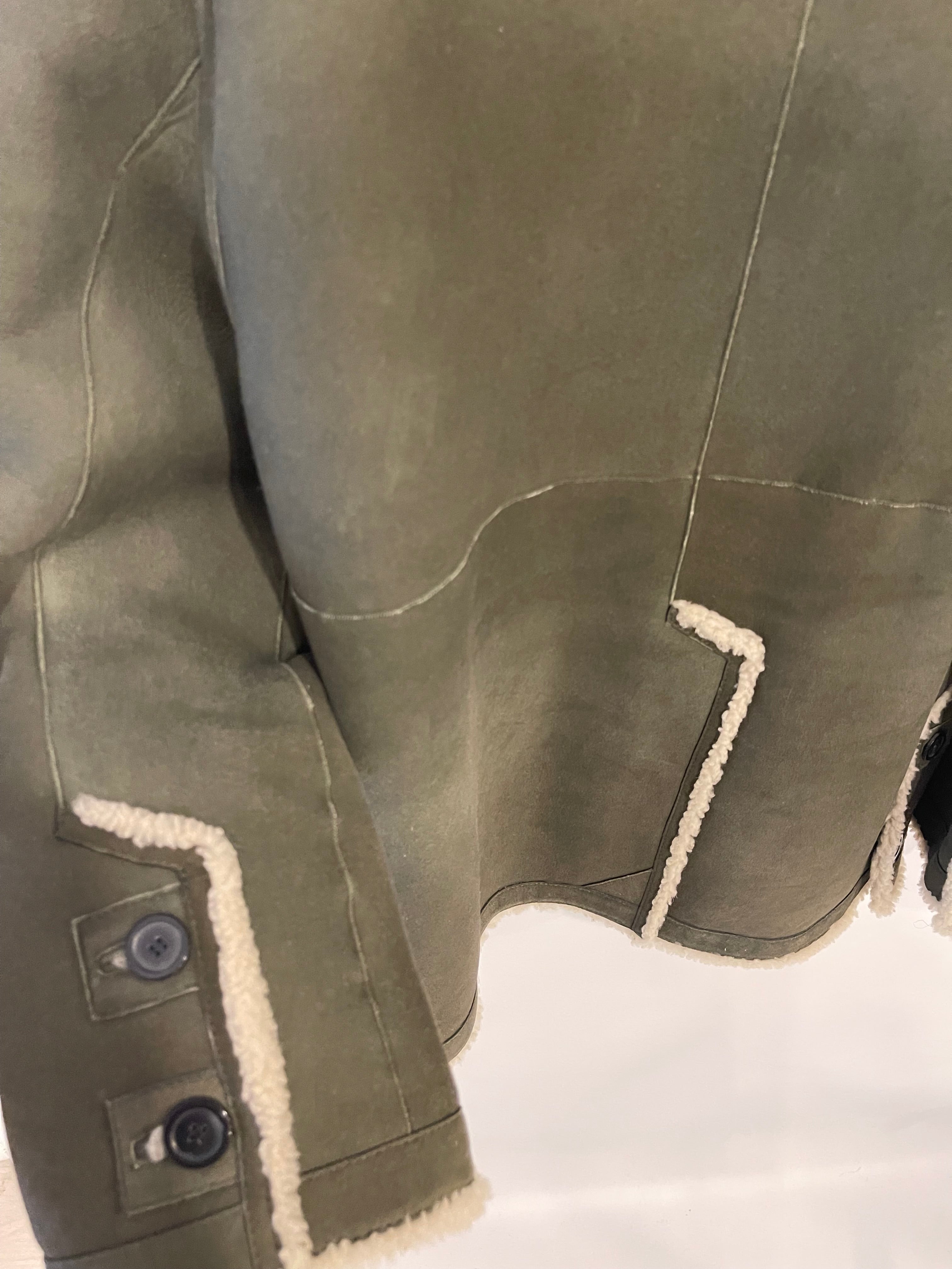 Christian Dior Khaki Shearling Coat with Embroidered Logo Size FR 36 (UK 8)