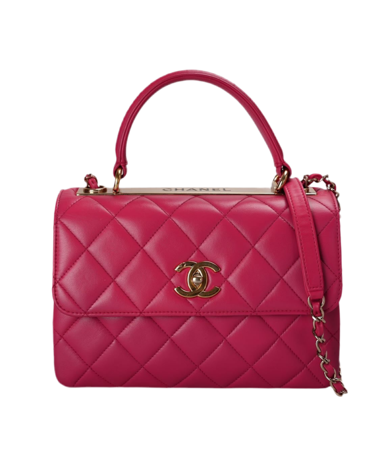 Chanel Small Trendy CC Bag in Hot Pink Lambskin Leather with Gold Hardware