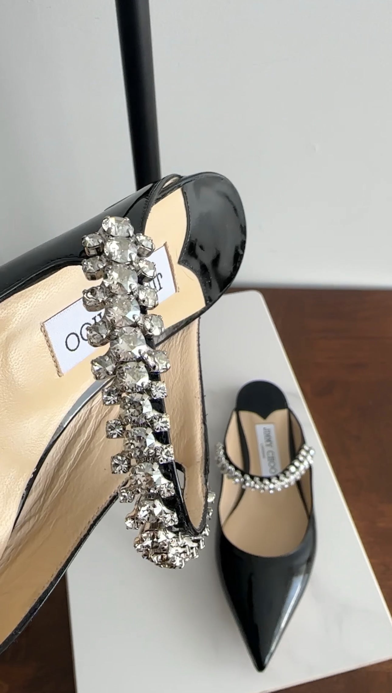 Jimmy Choo Black Patent Flat Crystal Embellished Mule - 36.5