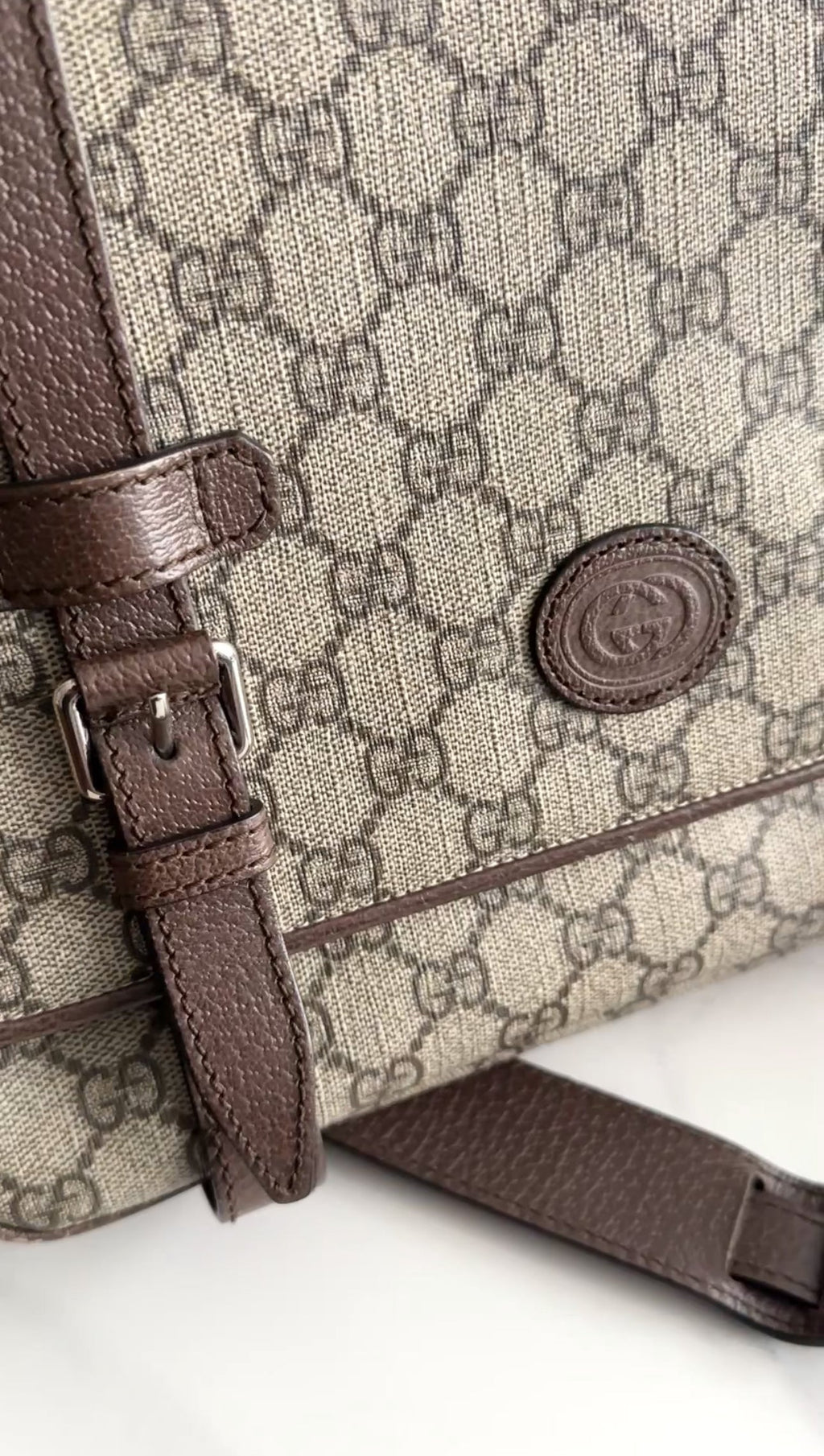 Gucci Brown Monogram Canvas Crossbody Messenger Book Bag