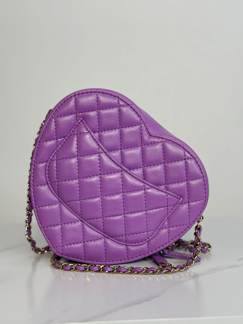 Chanel Large Heart Bag Purple Lambskin Gold Hardware 2022